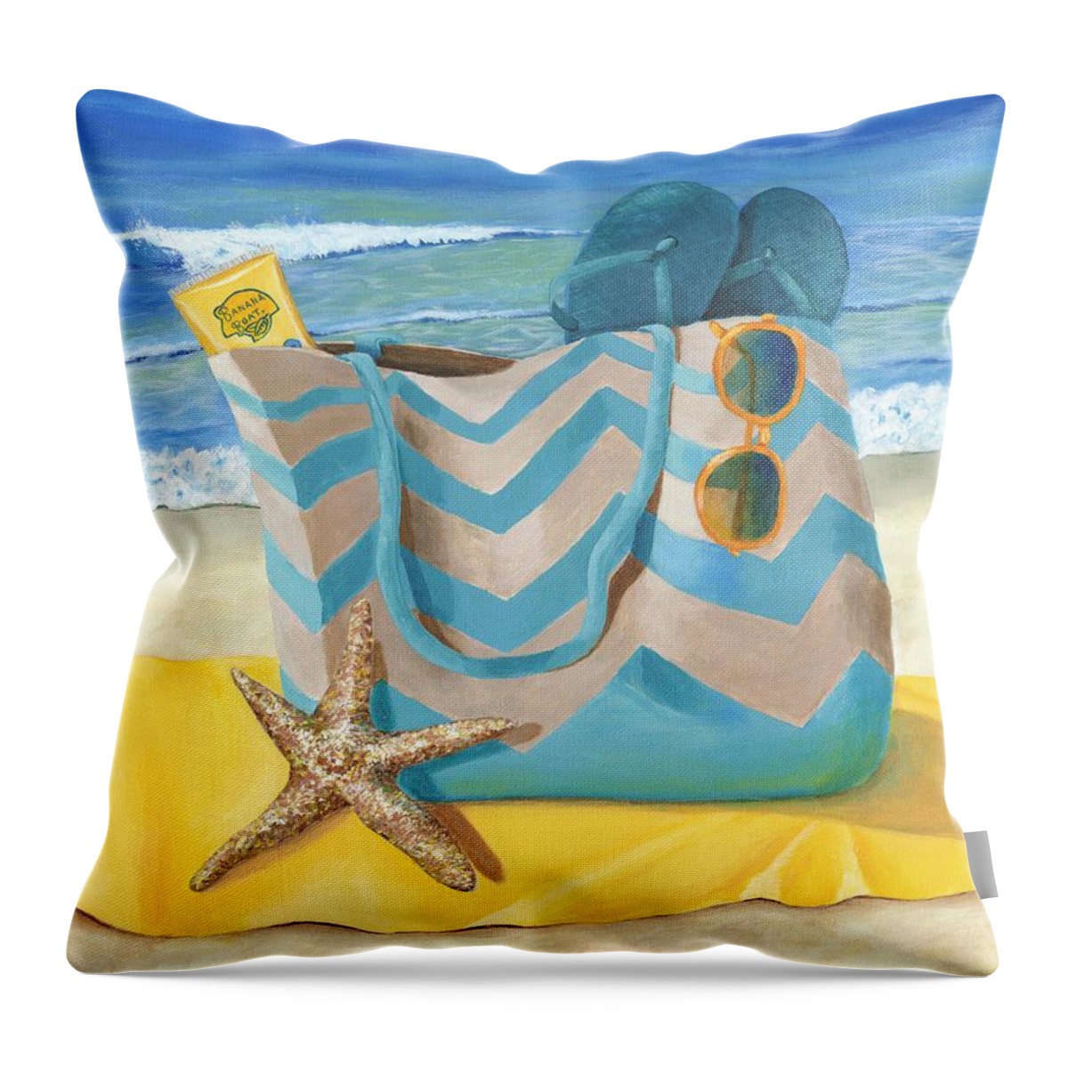 Coastal Throw Pillow featuring the painting Beach Bag by Donna Tucker