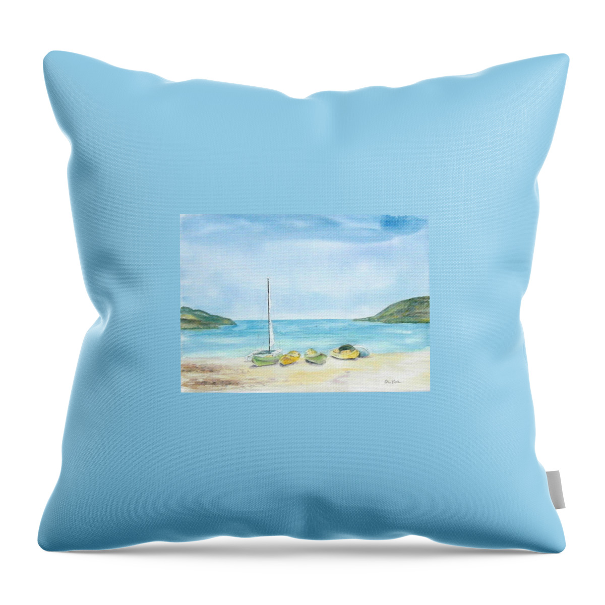 Beach Throw Pillow featuring the painting Beach Boats by Diane Kirk