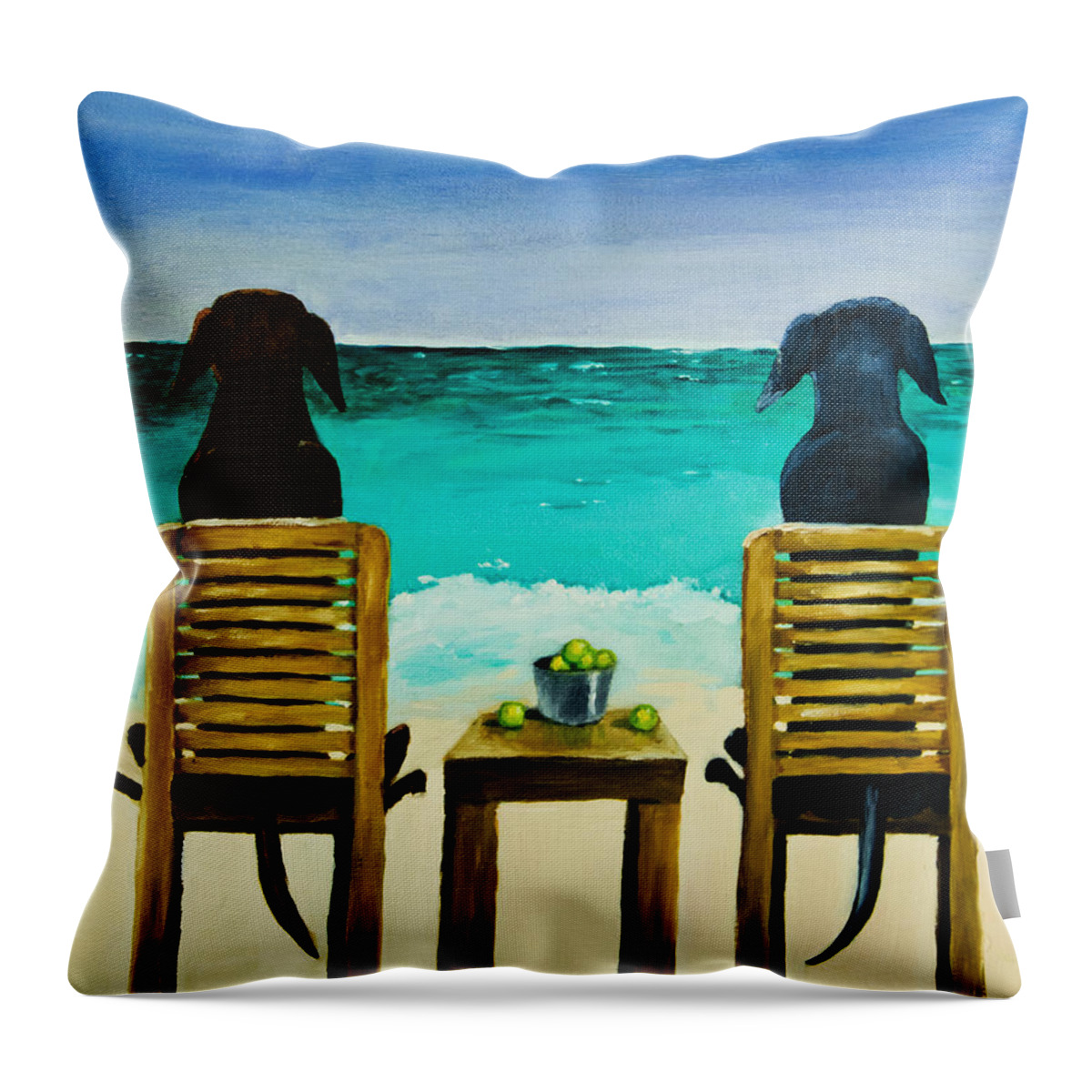 Labrador Retriever Throw Pillow featuring the painting Beach Bums by Roger Wedegis