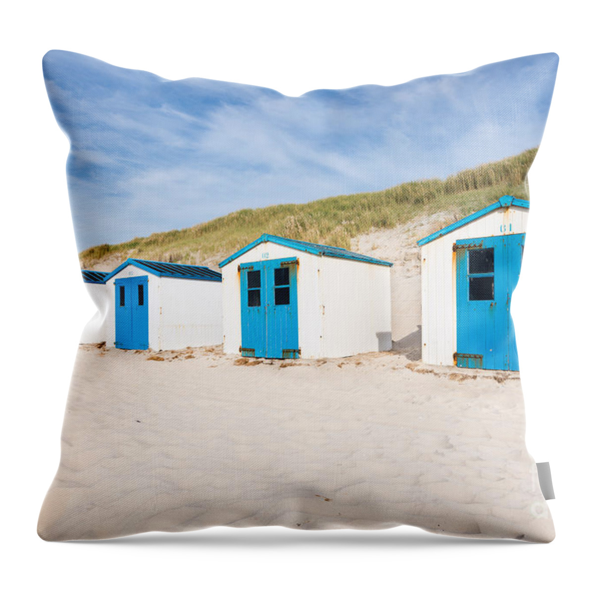 De Koog Throw Pillow featuring the photograph Beach Cabin 61,62,63,... by Hannes Cmarits