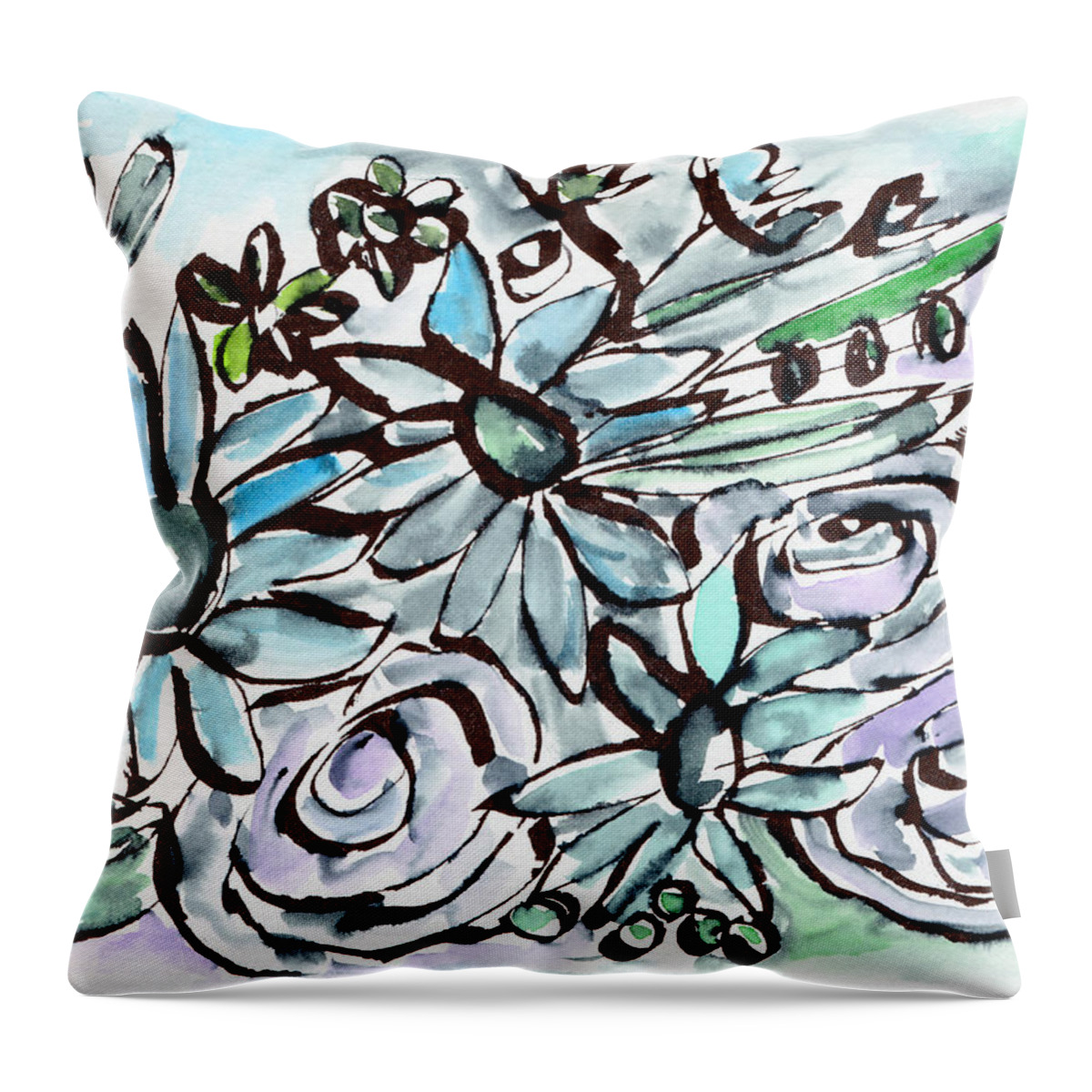 Flowers Throw Pillow featuring the painting Beach Glass Flowers 2- Art by Linda Woods by Linda Woods