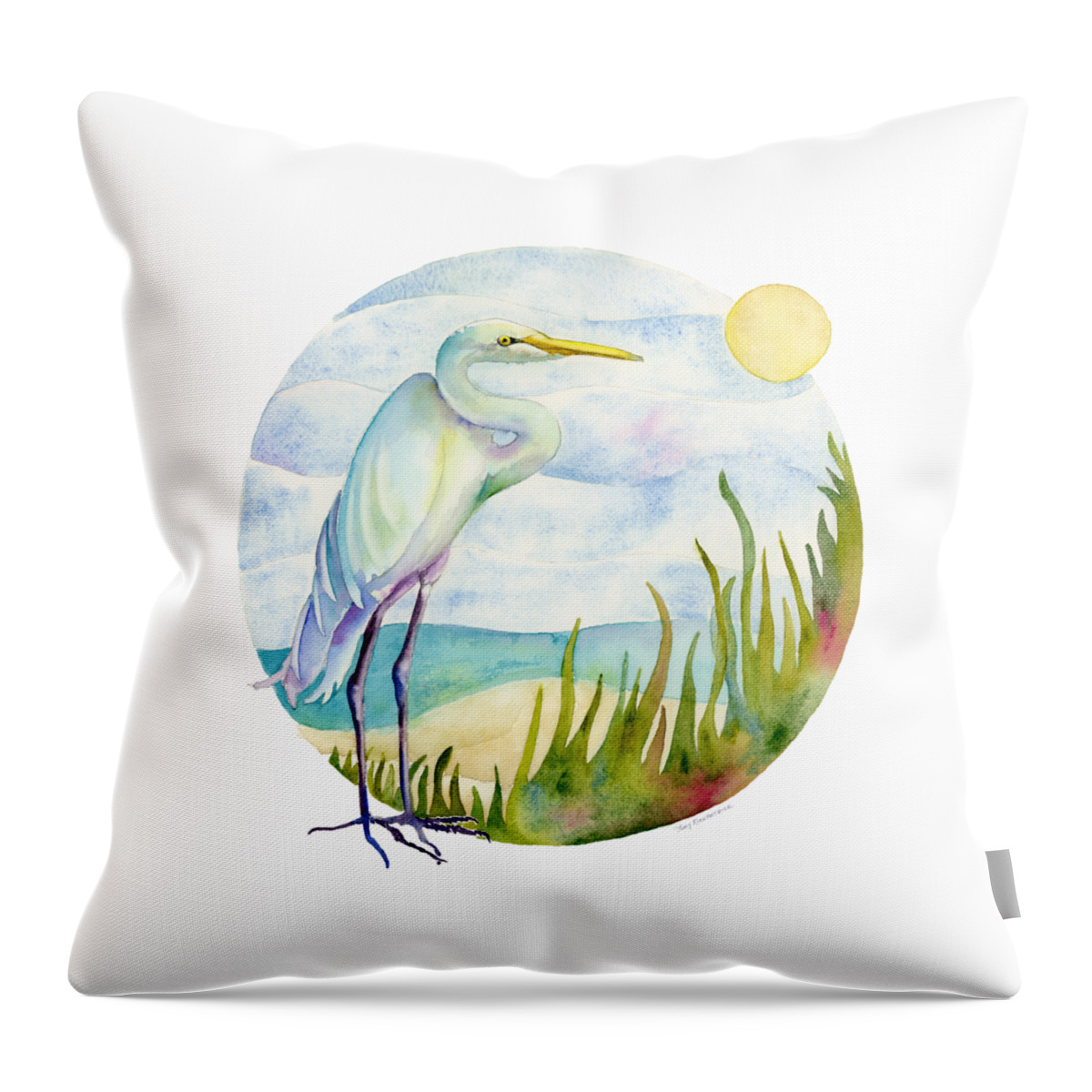 White Bird Throw Pillow featuring the painting Beach Heron by Amy Kirkpatrick