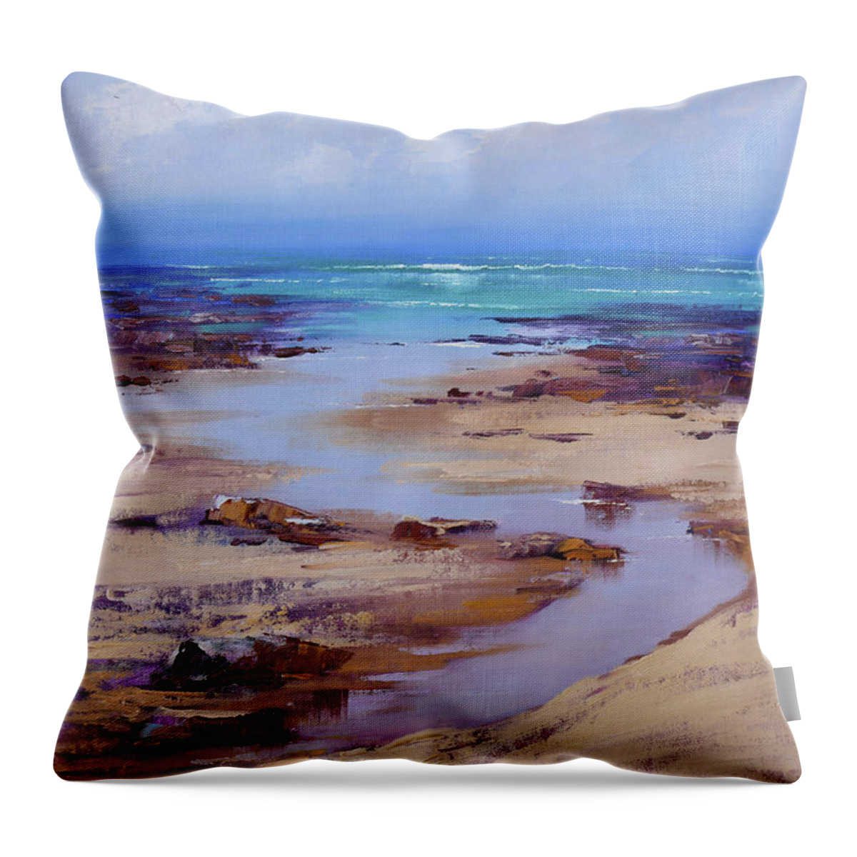 Beach Scenes Throw Pillow featuring the painting Beach inlet by Graham Gercken