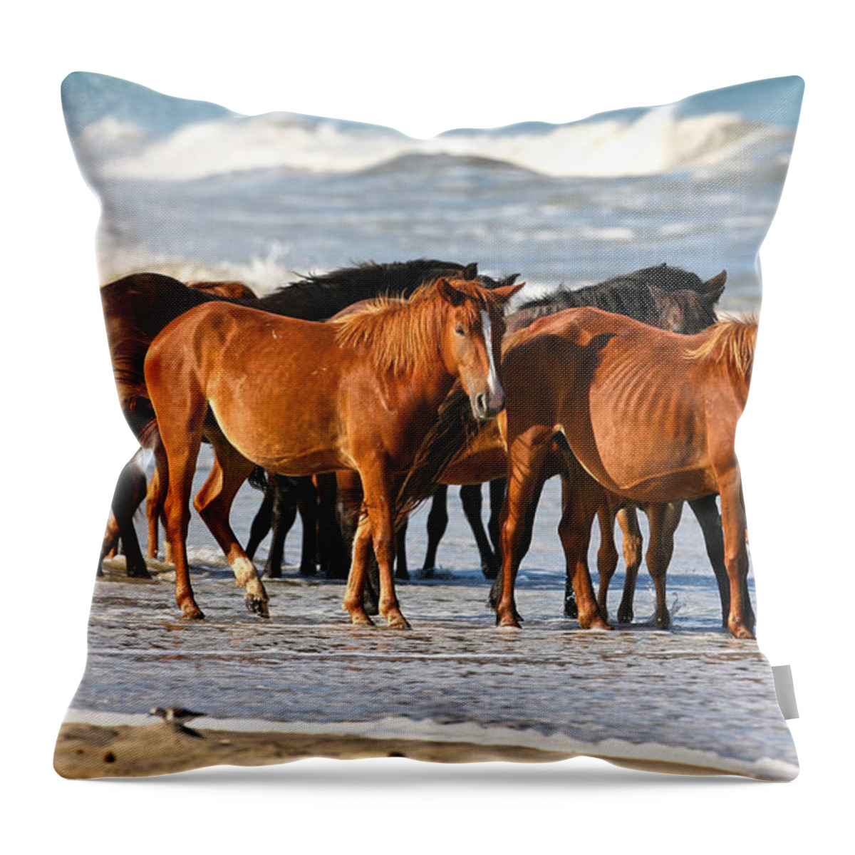 Waves Throw Pillow featuring the photograph Beach Ponies by Robert Och