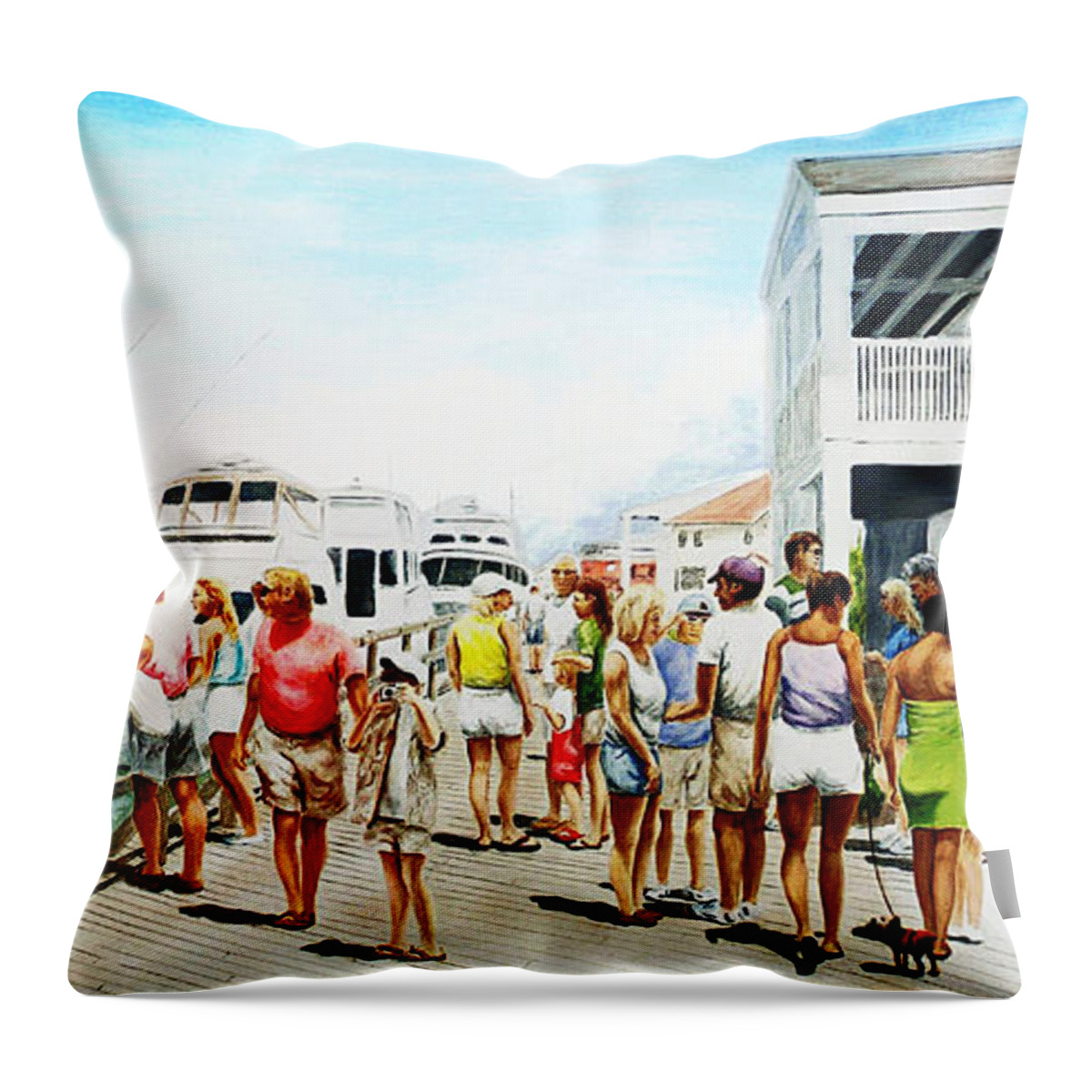 Fine Art Throw Pillow featuring the painting Beach/Shore II Boardwalk Beaufort Dock - Original Fine Art Painting by G Linsenmayer
