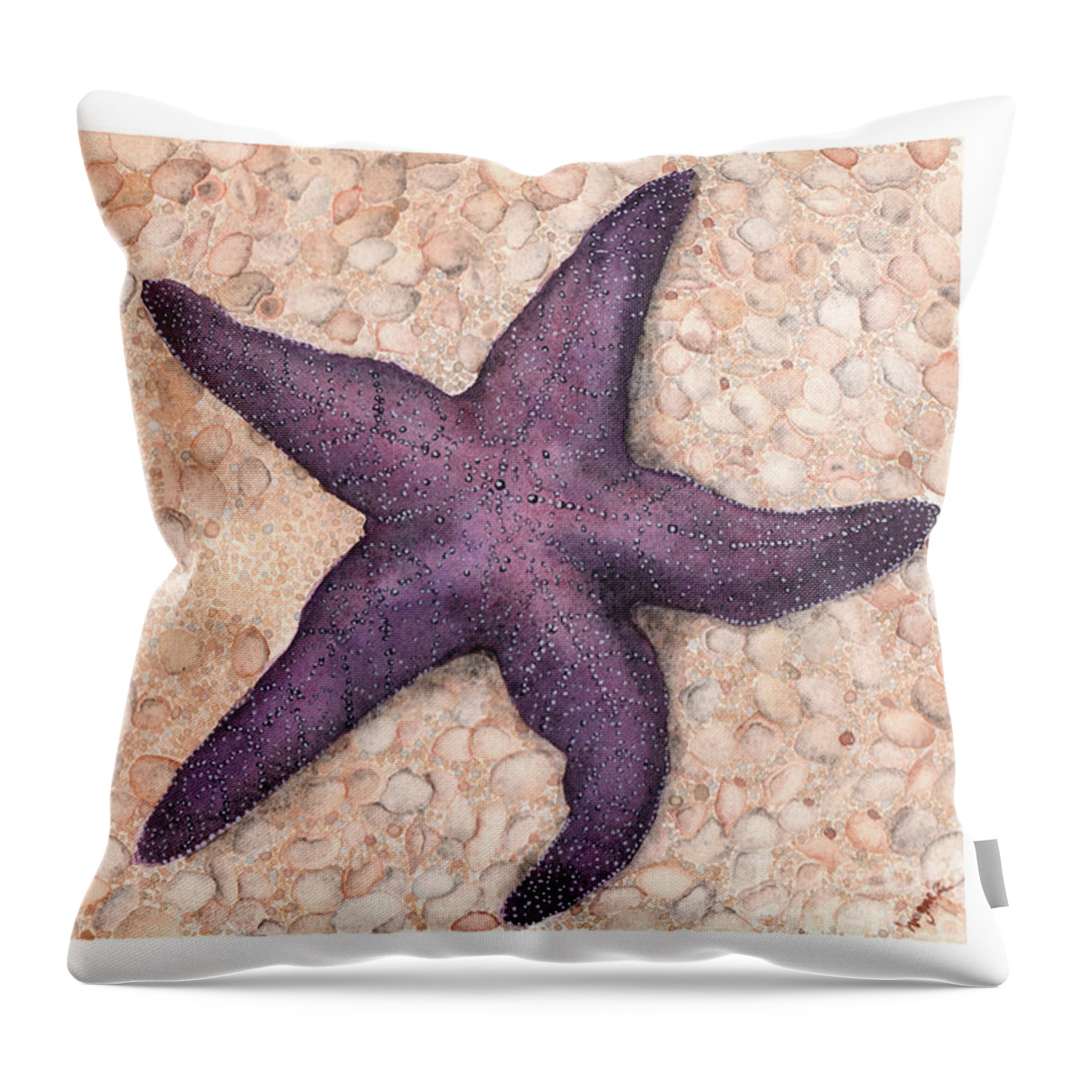 Starfish Throw Pillow featuring the painting Beach Starfish by Hilda Wagner