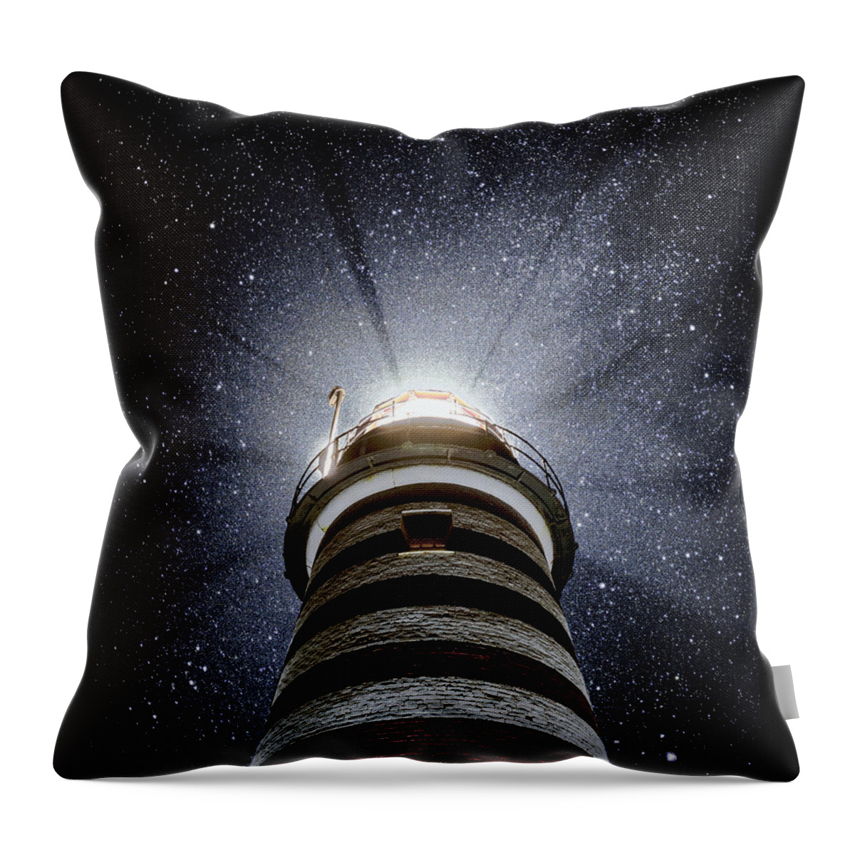 Lighthouse Throw Pillow featuring the photograph Beacon In The Night West Quoddy Head Lighthouse by Marty Saccone