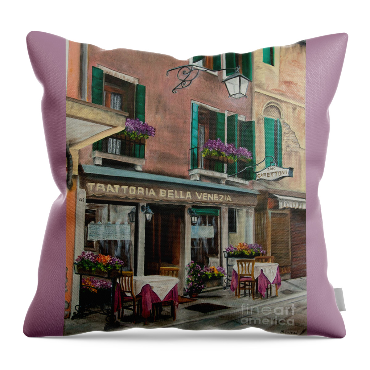 Venice Italy Art Throw Pillow featuring the painting Beautiful Restaurant In Venice by Charlotte Blanchard