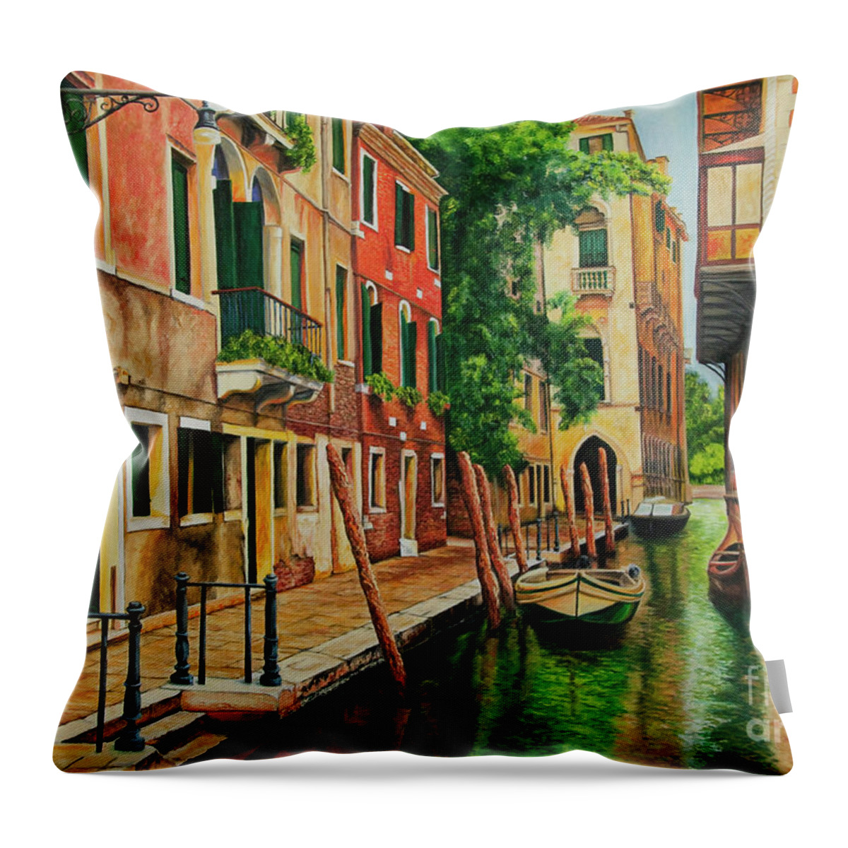 Venice Canal Throw Pillow featuring the painting Beautiful Side Canal In Venice by Charlotte Blanchard