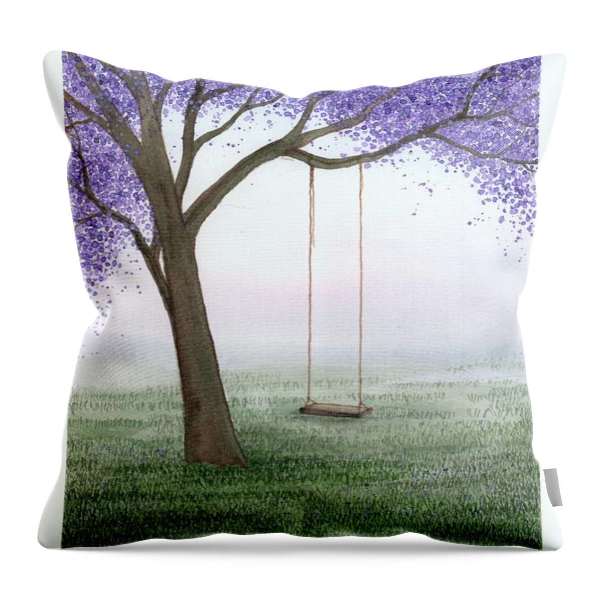 Jacaranda Throw Pillow featuring the painting Beginnings of Spring by Hilda Wagner