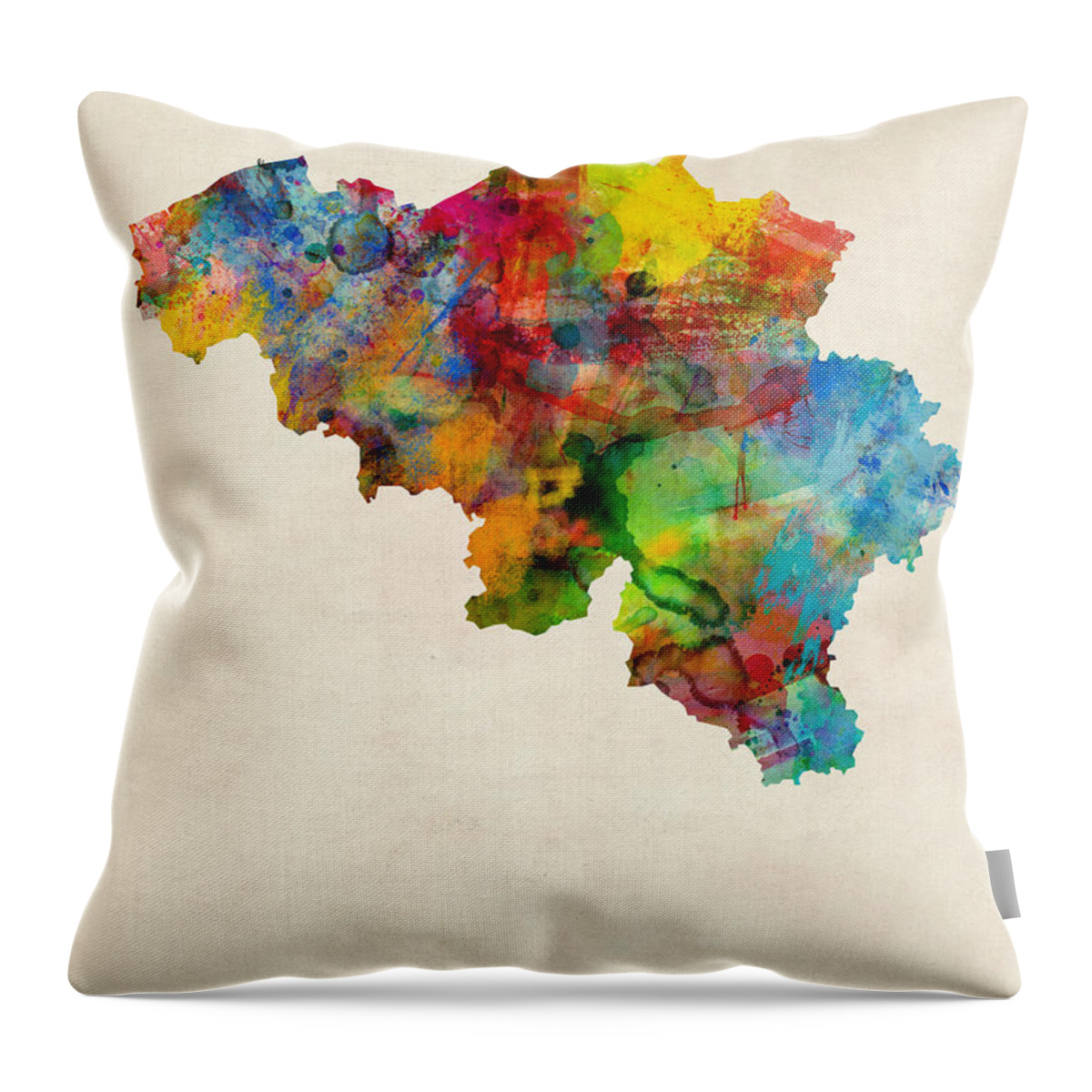 Map Art Throw Pillow featuring the digital art Belgium Watercolor Map by Michael Tompsett