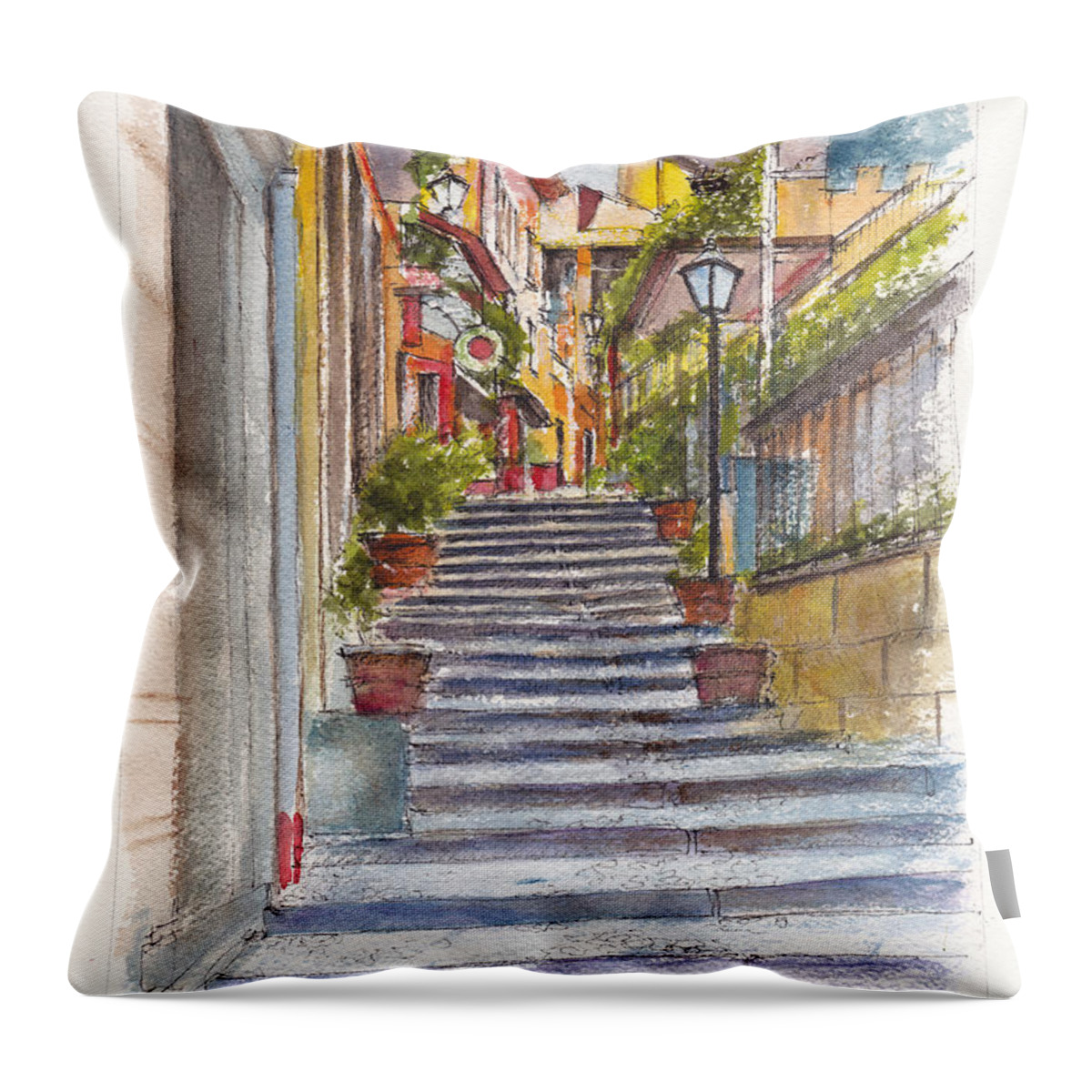 Bellagio Street Aquarelle Throw Pillow