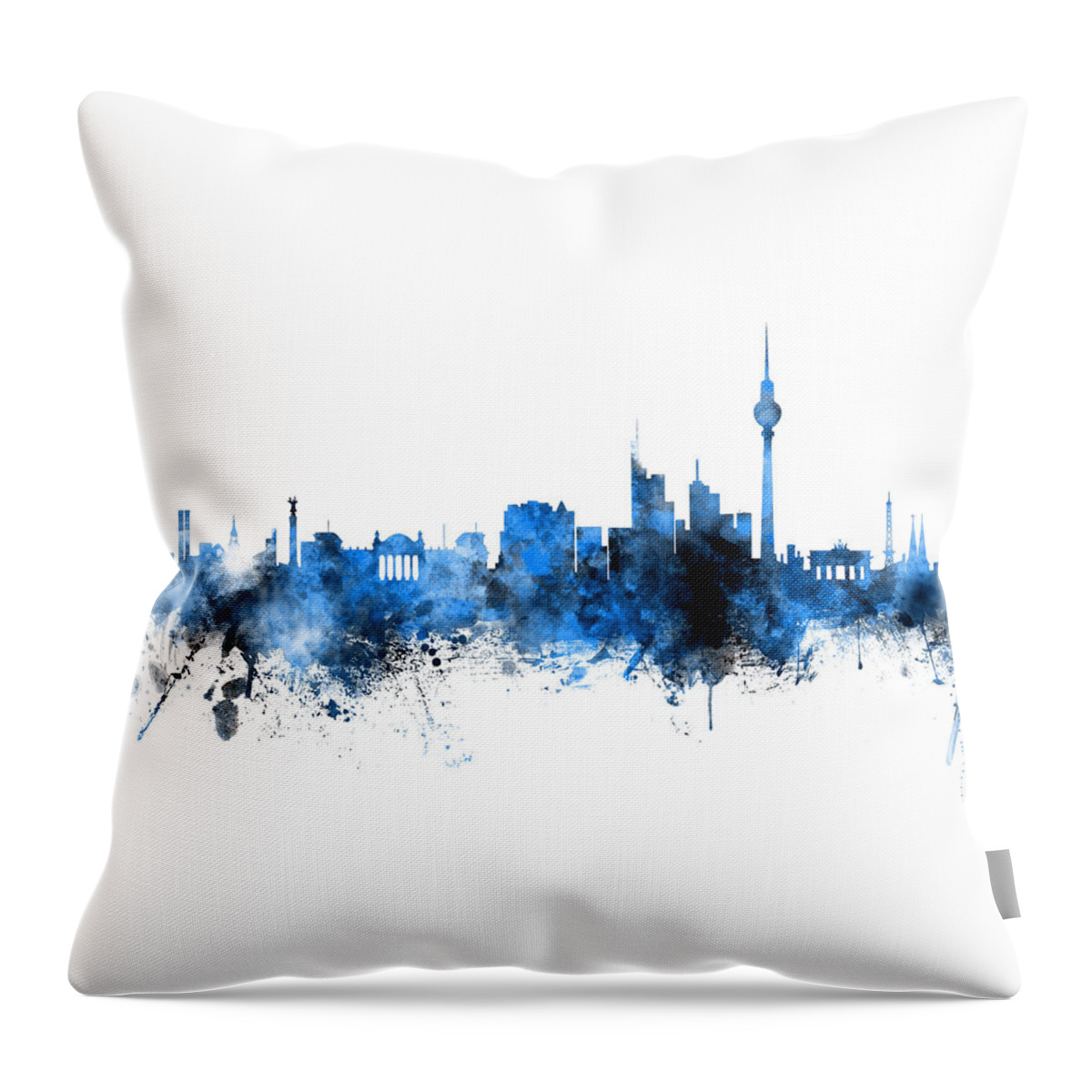 Berlin Throw Pillow featuring the digital art Berlin Germany Skyline Blue Signed by Michael Tompsett