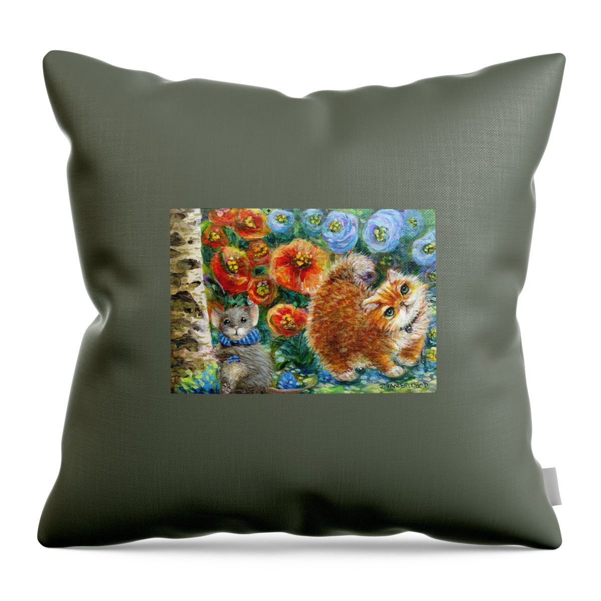 Cat Throw Pillow featuring the painting Best Friends by Jacquelin L Vanderwood Westerman