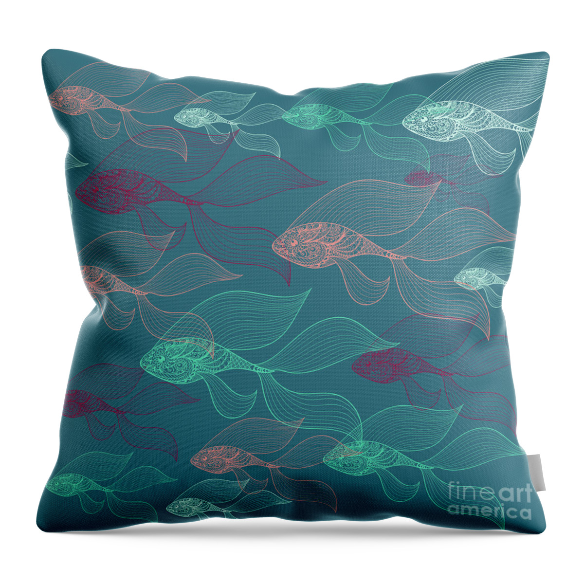 Nature Pattern Throw Pillow featuring the digital art Beta Fish Animals Pattern by Mark Ashkenazi