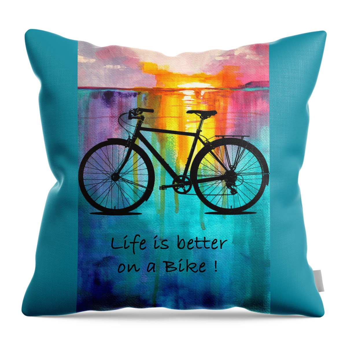 Bicycle Silhouette Throw Pillow featuring the mixed media Better on a Bike by Nancy Merkle