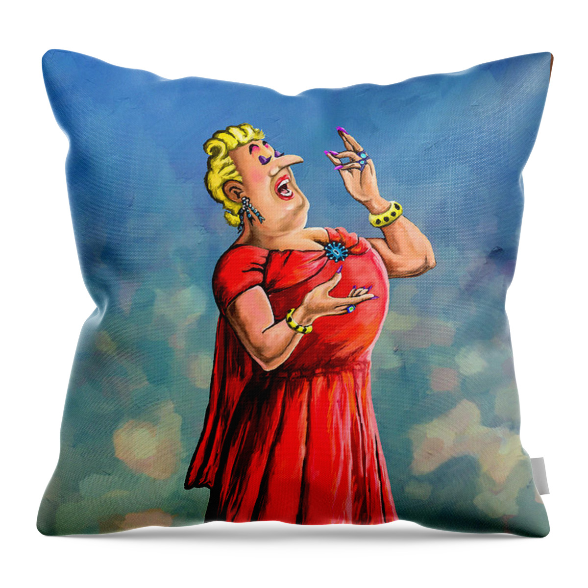 Tintin Throw Pillow featuring the painting Bianca Castafiore by Anthony Mwangi