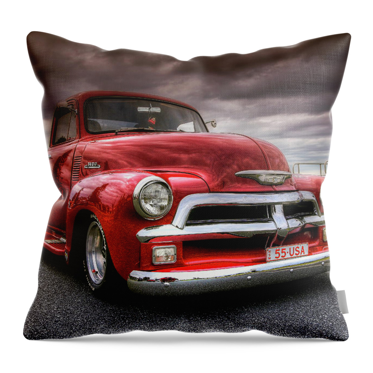 Chevrolet Pickup Throw Pillow featuring the digital art Big red 55 by Kevin Chippindall