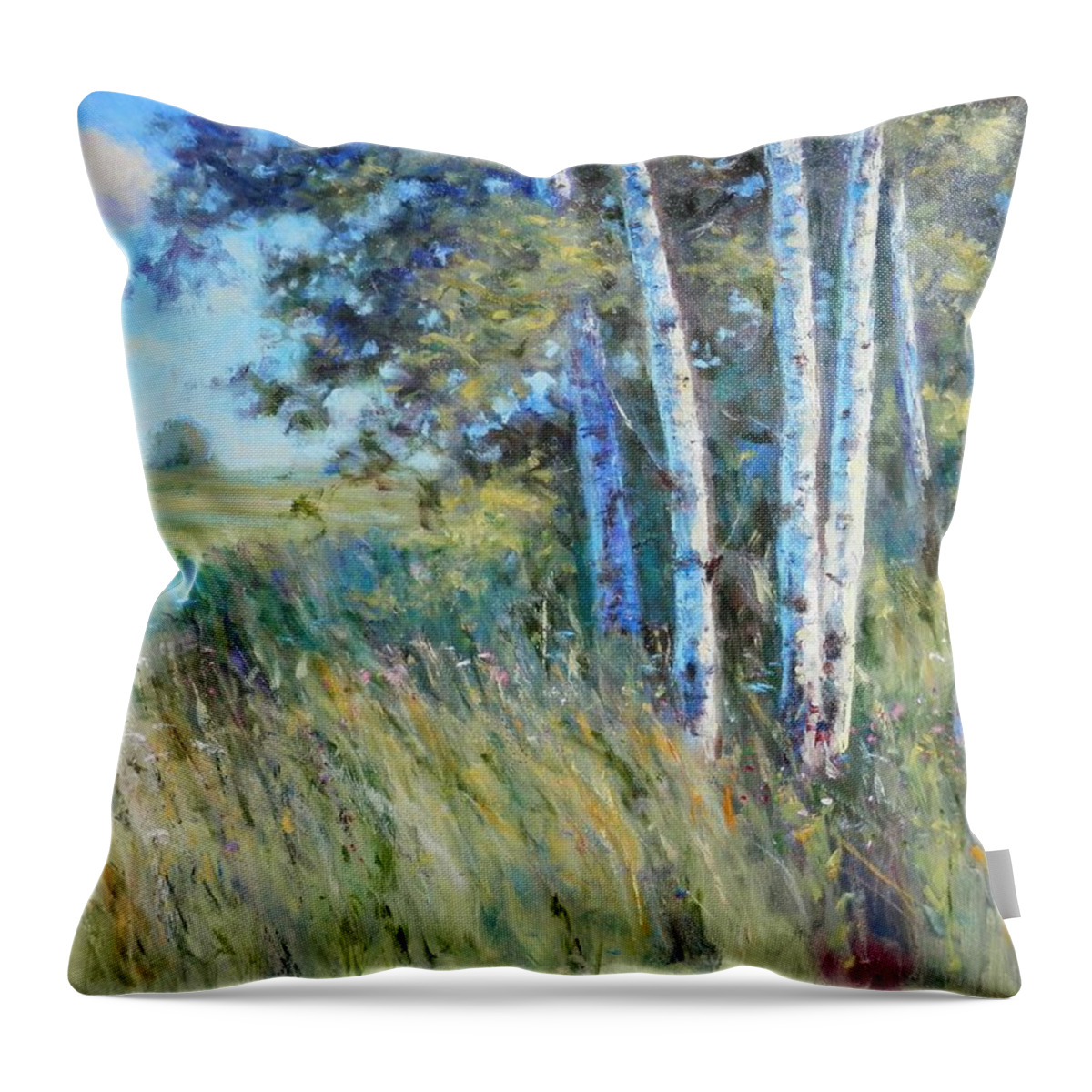 Landscape Throw Pillow featuring the painting Birches by the Roadside by Michael Camp