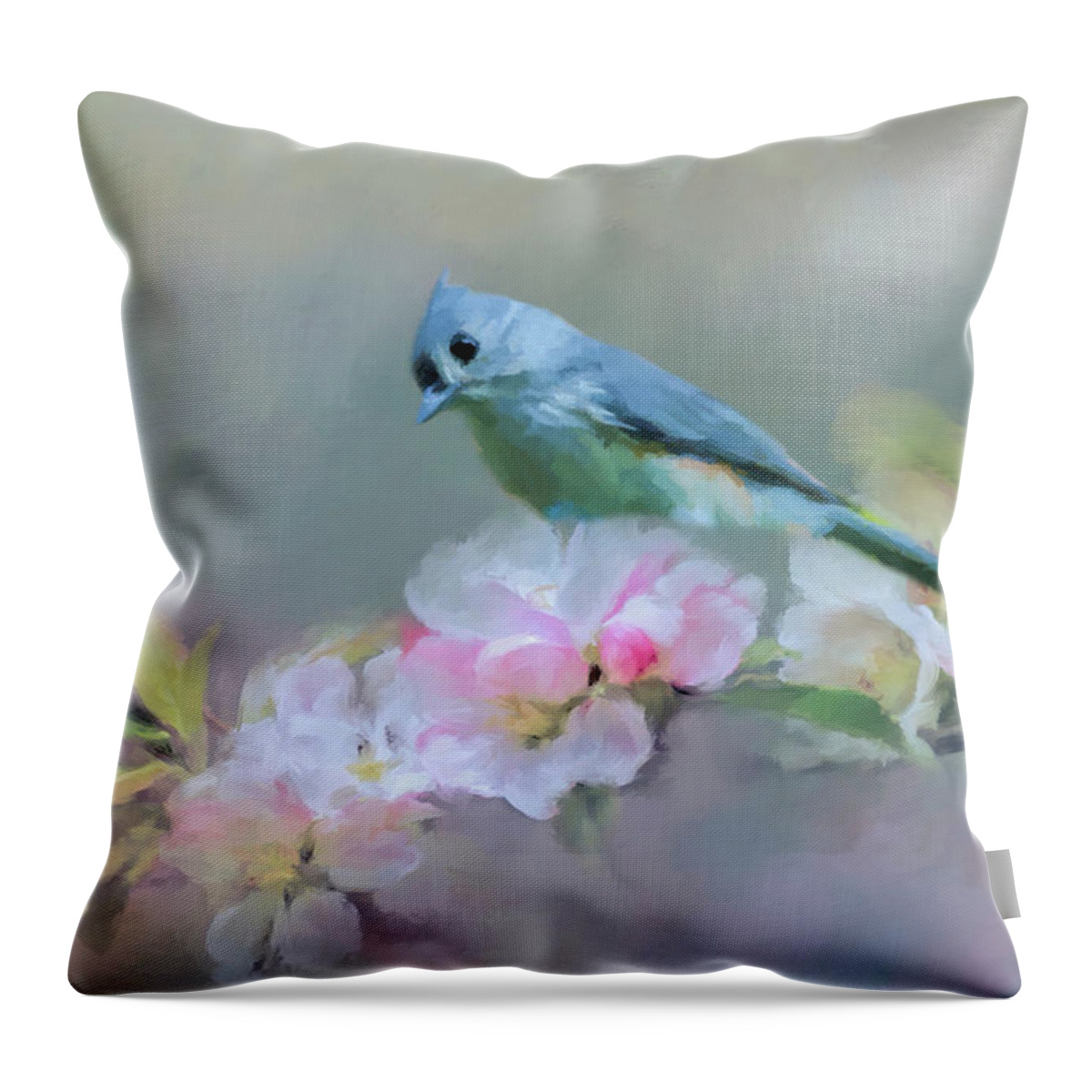 Bird Throw Pillow featuring the photograph Bird and Blossoms by Cathy Kovarik