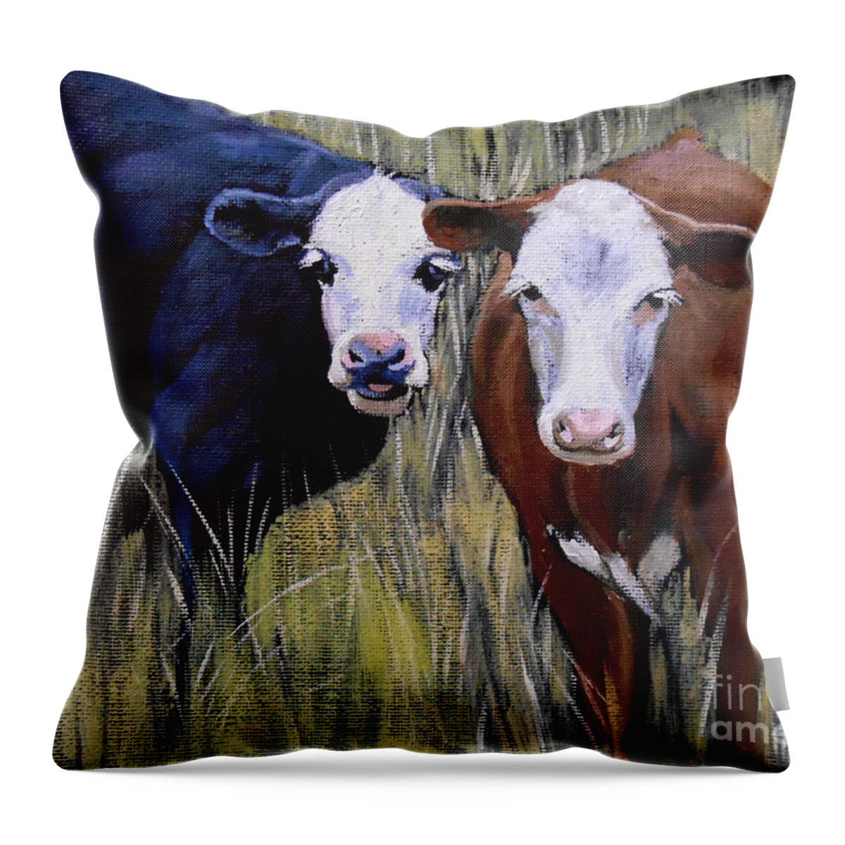 Cow Throw Pillow featuring the painting Black and Brown Cow by Christopher Shellhammer