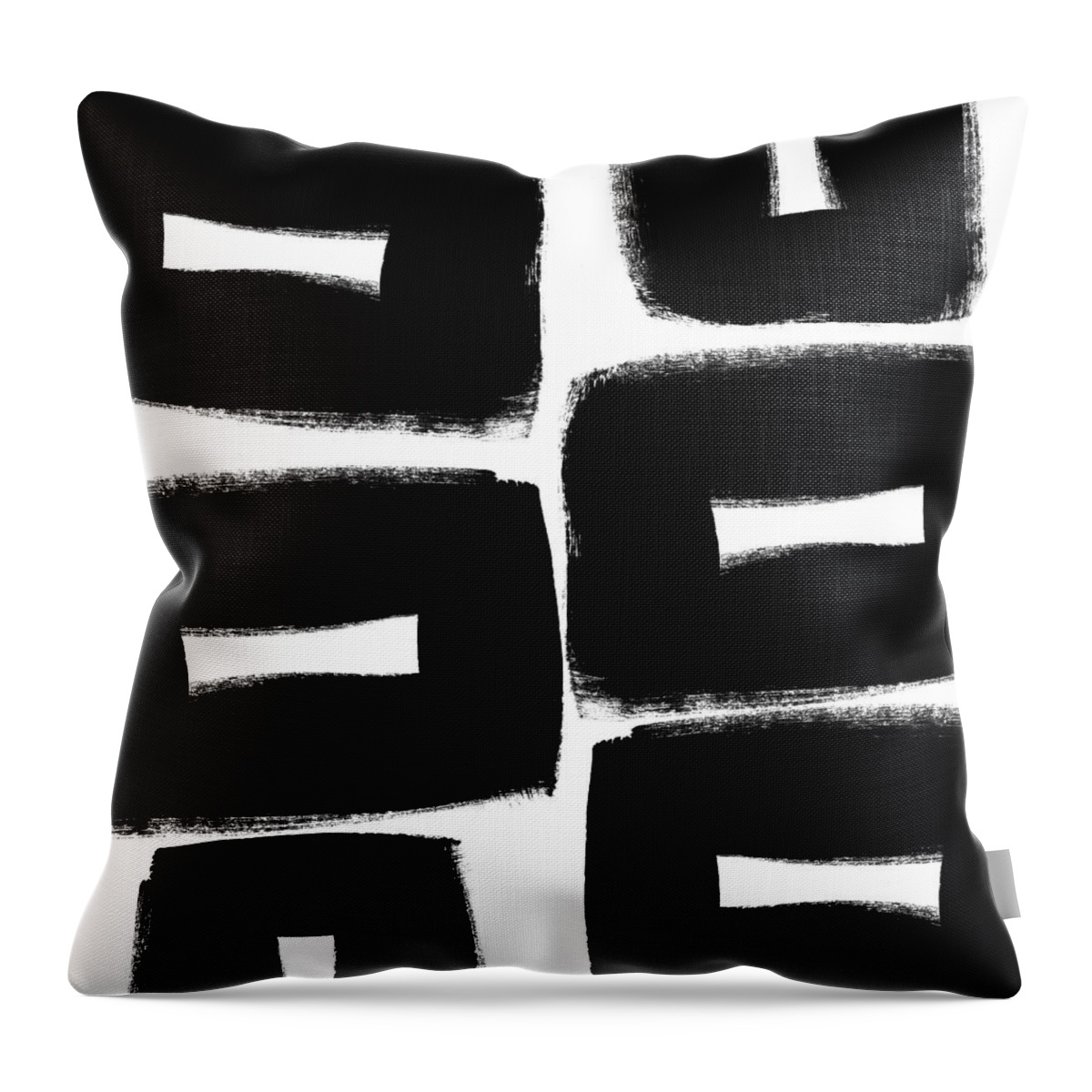 Black And White Abstract Painting Throw Pillow featuring the painting Black and White Abstract- abstract painting by Linda Woods