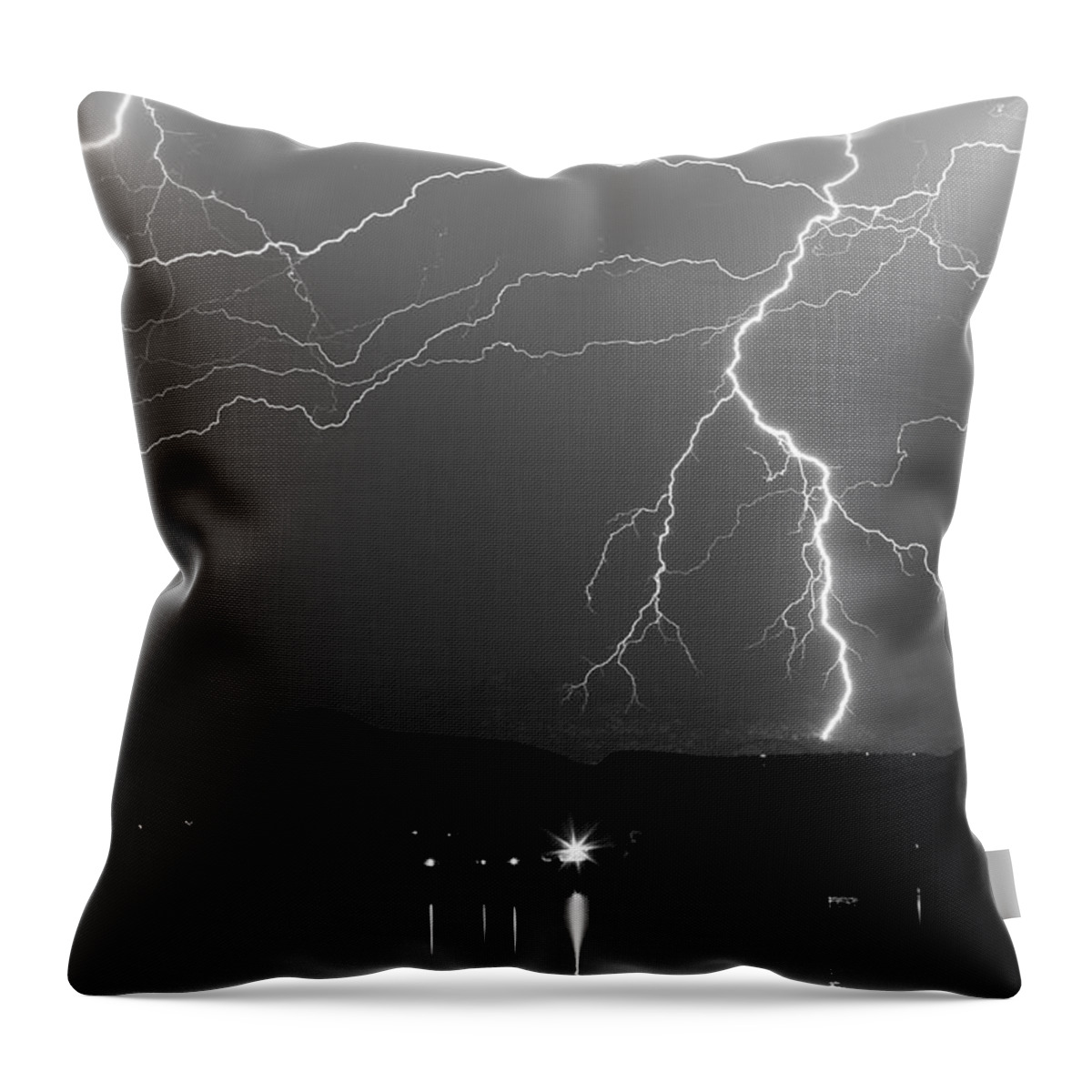 Lightning Throw Pillow featuring the photograph Black and White Massive Lightning Strikes by James BO Insogna