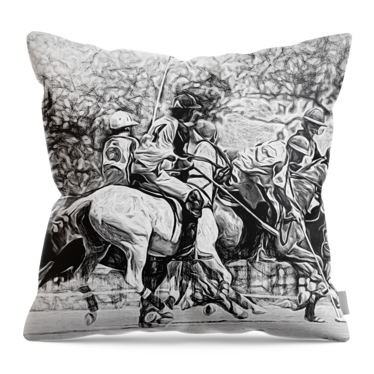 Alicegipsonphotographs Throw Pillow featuring the photograph Black And White Polo Hustle by Alice Gipson