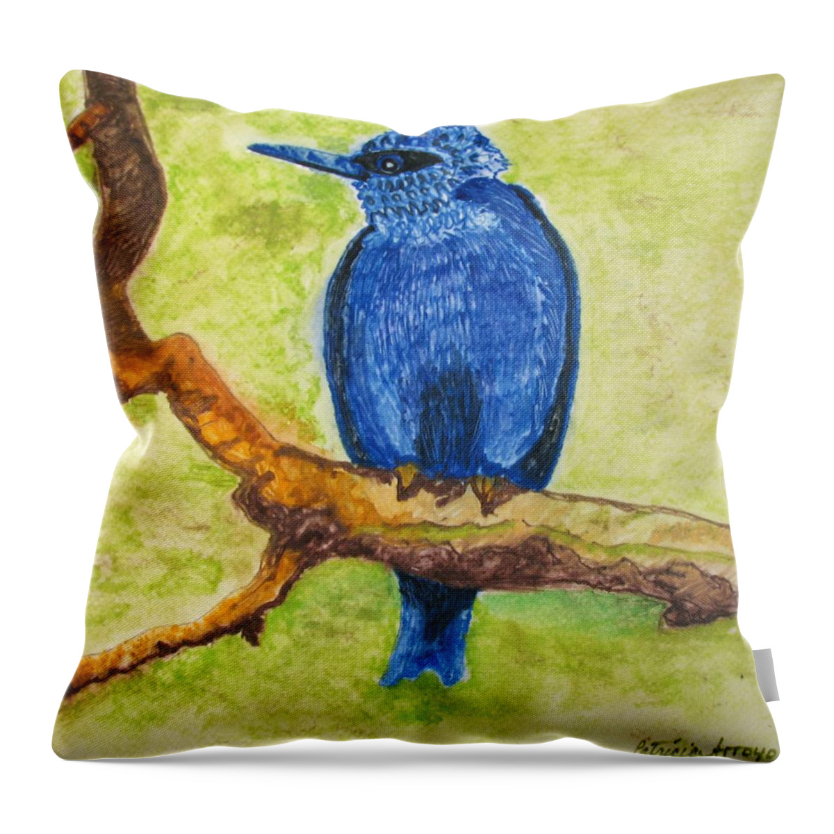 Birds Throw Pillow featuring the painting Black as Blue Bird by Patricia Arroyo