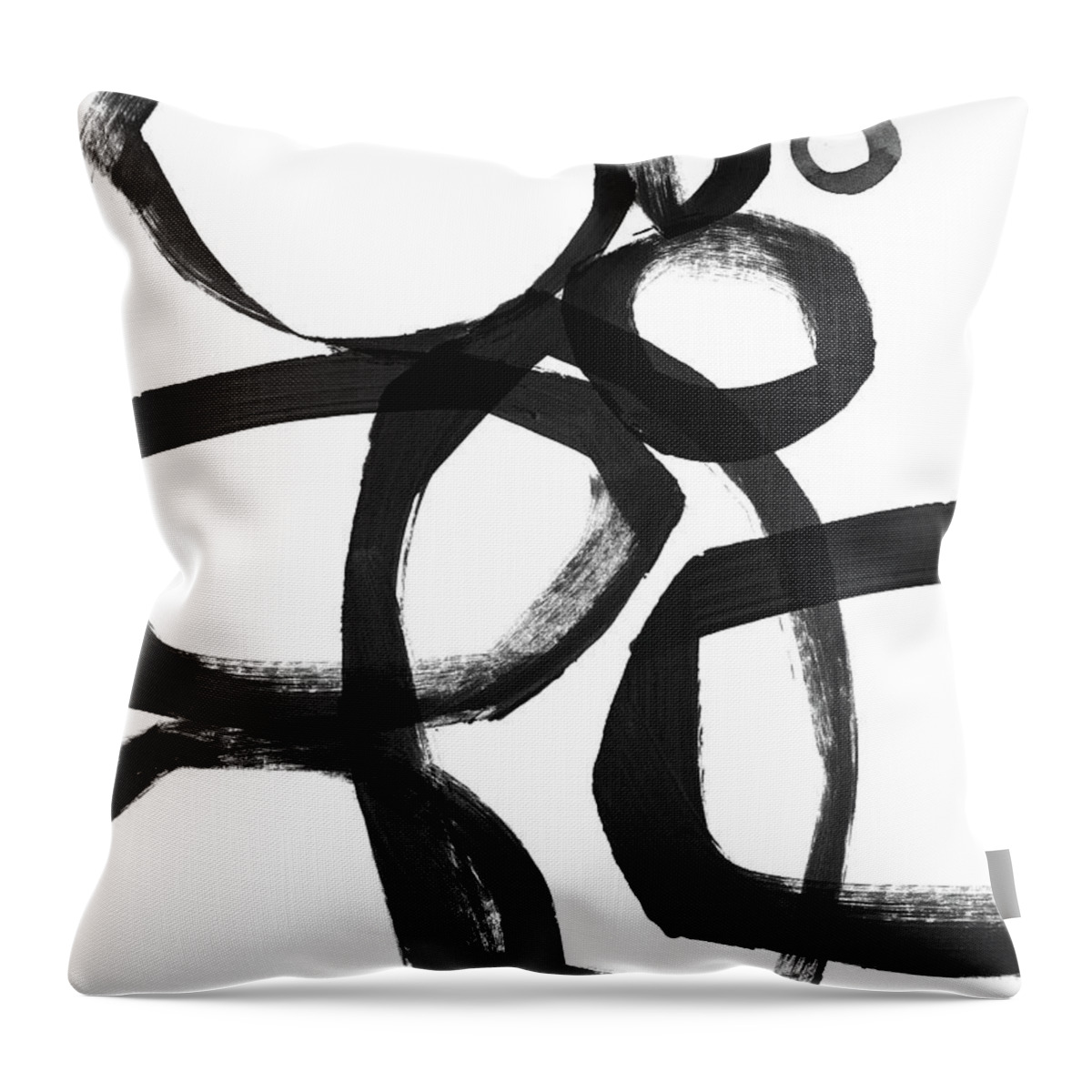 Abstract Throw Pillow featuring the painting Black Brushstroke Circles 2- Art by Linda Woods by Linda Woods