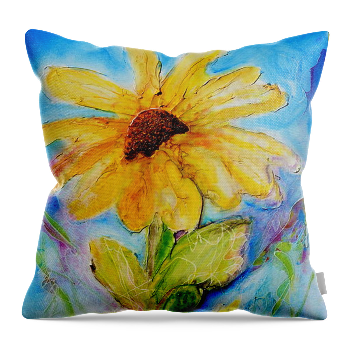 Abstract Throw Pillow featuring the painting Black Eyed Susan by Theresa Marie Johnson
