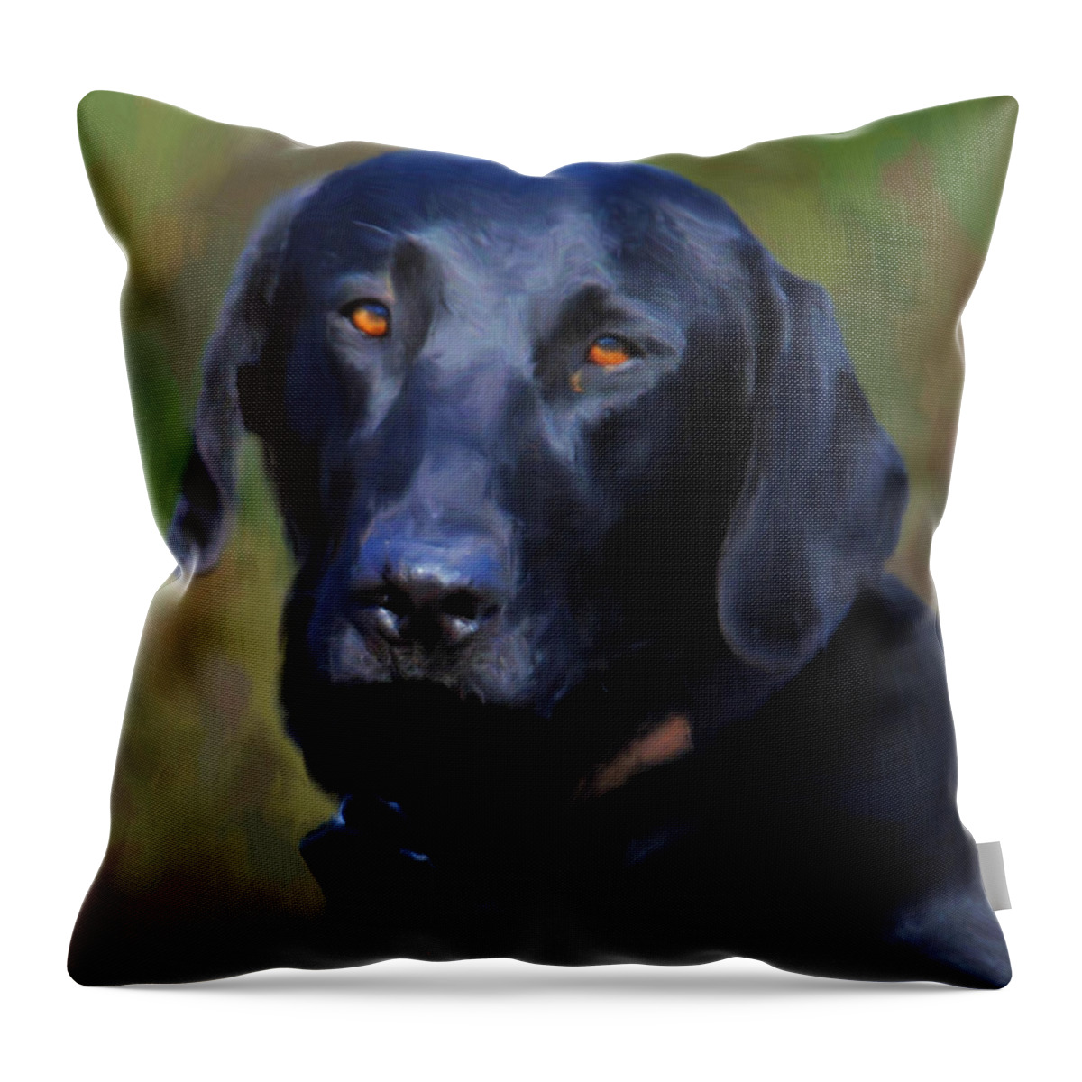 Labrador Throw Pillow featuring the painting Black Lab Portrait by Jai Johnson
