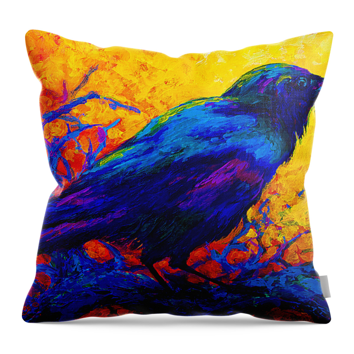 Crows Throw Pillow featuring the painting Black Onyx - Raven by Marion Rose