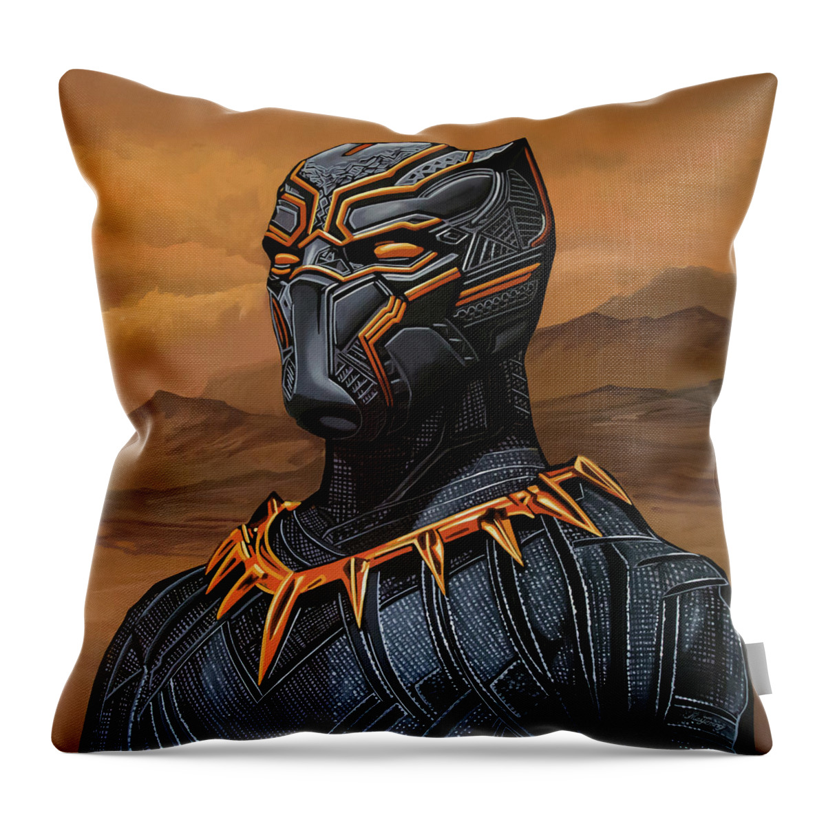 Chadwick Boseman Throw Pillow featuring the painting Black Panther Painting by Paul Meijering