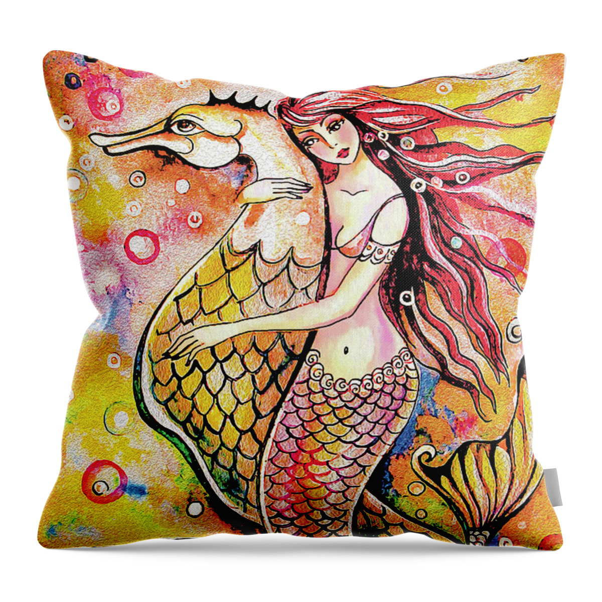Sea Goddess Throw Pillow featuring the painting Black Sea Mermaid by Eva Campbell