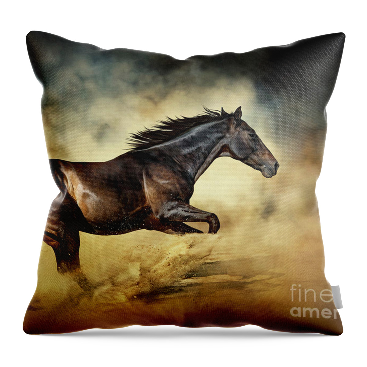 Horse Throw Pillow featuring the photograph Black Stallion horse Galloping like a devil by Dimitar Hristov