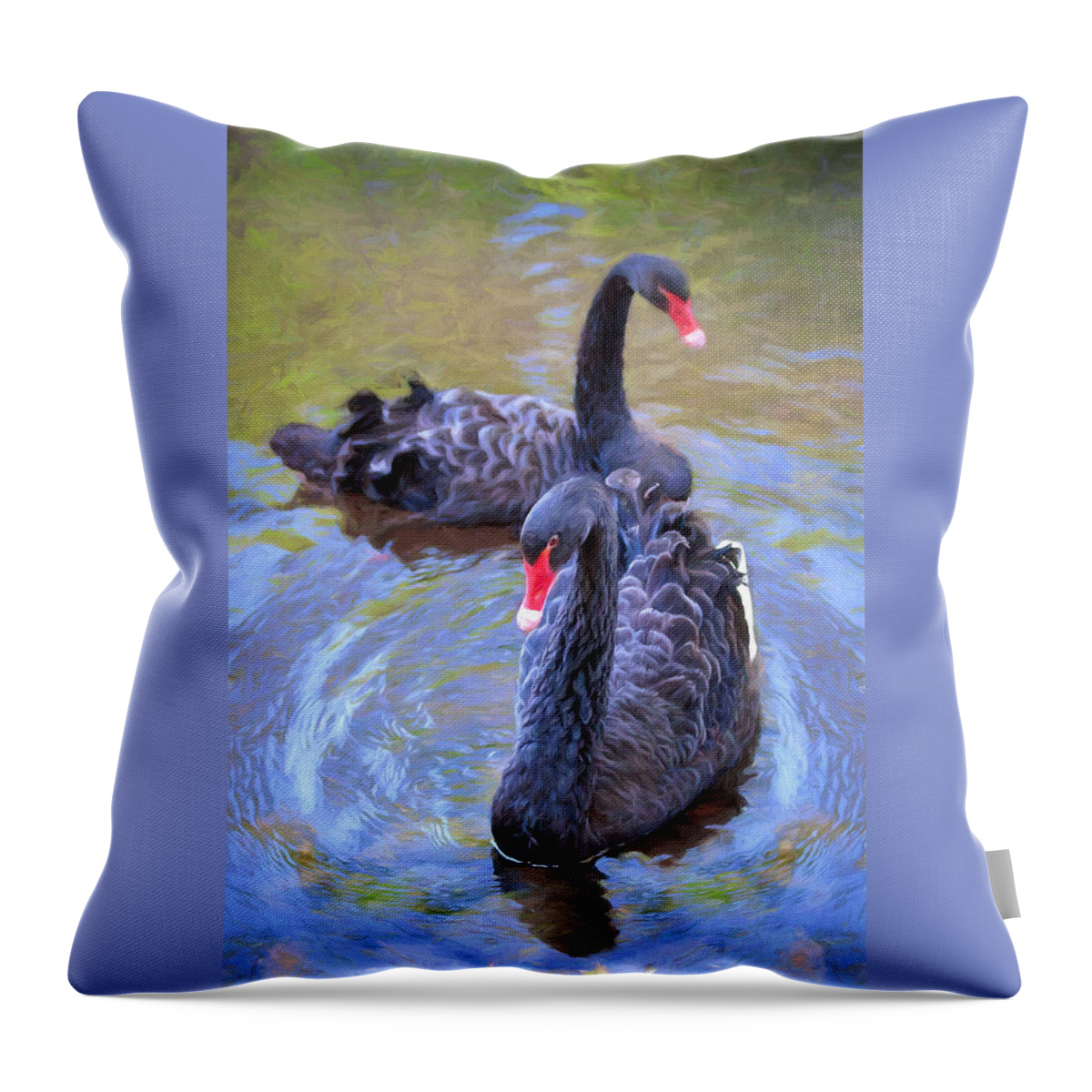 Swan Throw Pillow featuring the photograph Black Swans by Susan Rissi Tregoning