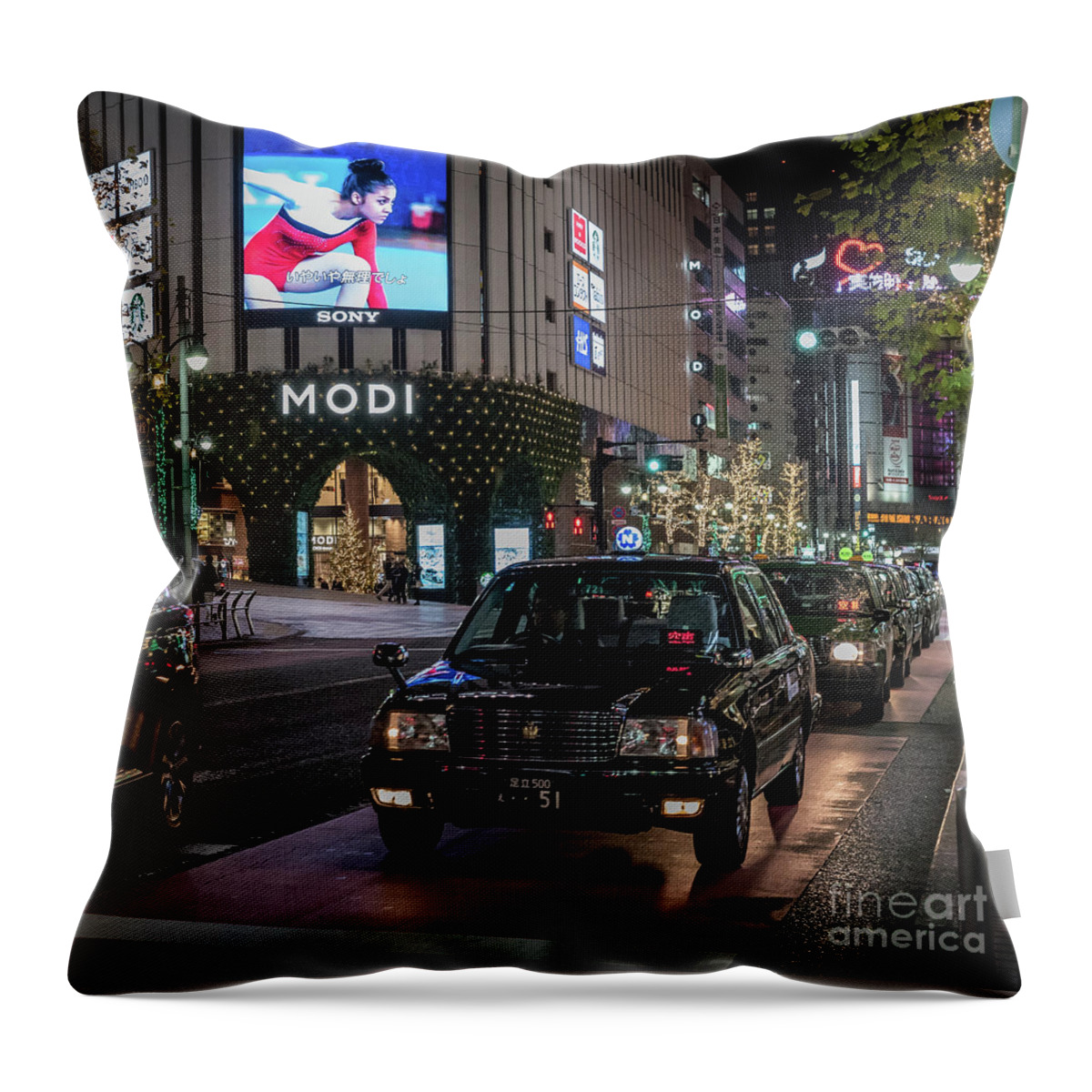 People Throw Pillow featuring the photograph Black Taxi in Tokyo, Japan by Perry Rodriguez