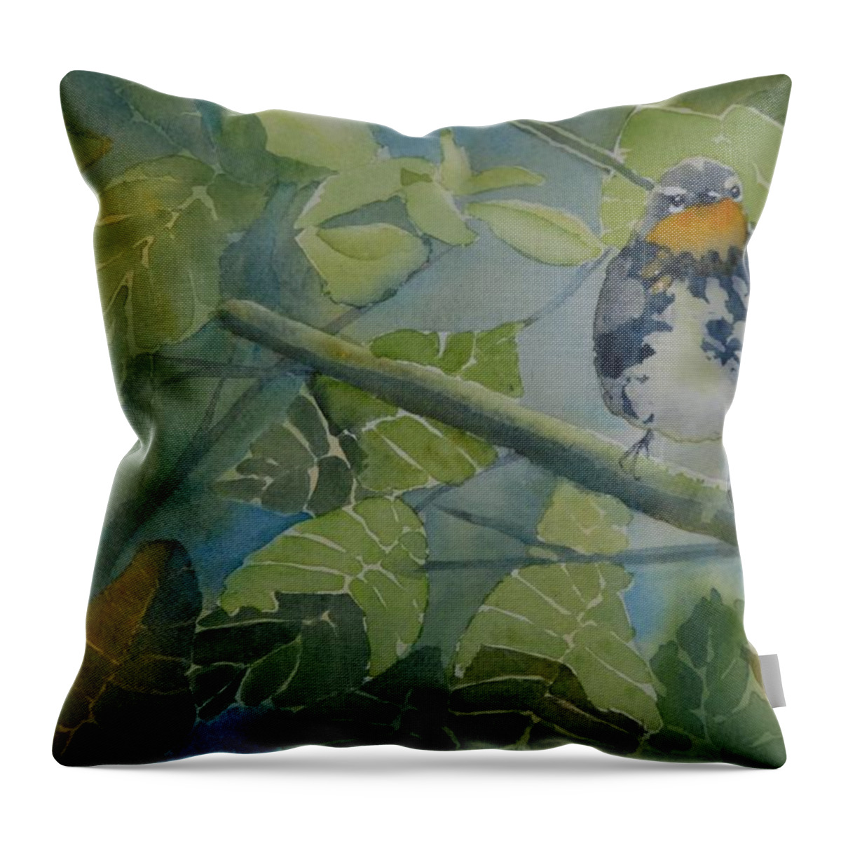 Bird Throw Pillow featuring the painting Blackburnian Warbler I by Ruth Kamenev