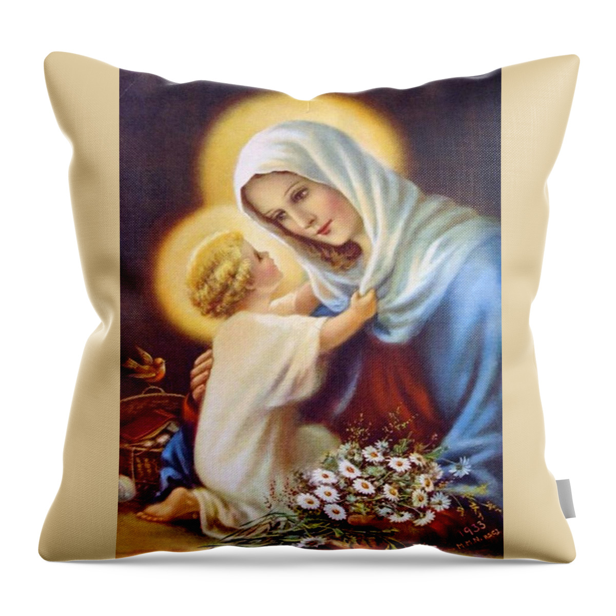 Mary Throw Pillow featuring the painting Blessed Virgin and Child by Artist Unknown