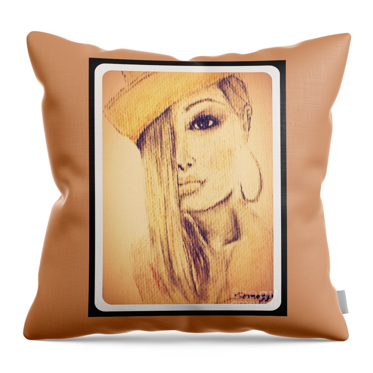 Blond Throw Pillow featuring the digital art Blonde Hair, Yellow Hat -- Amber by Jayne Somogy