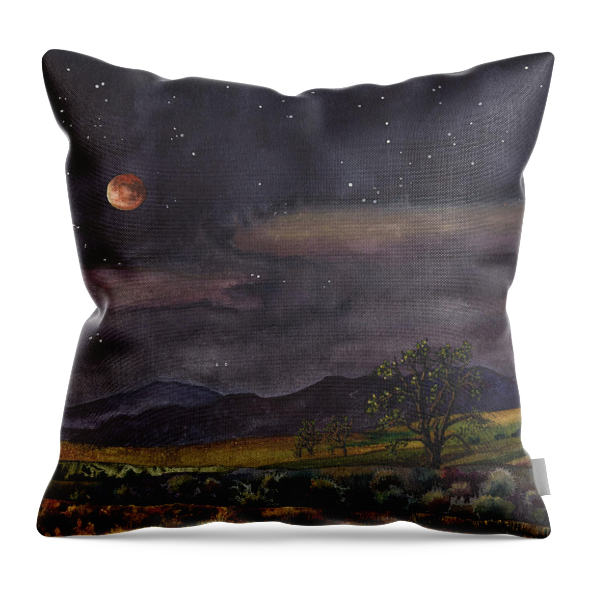 Blood Moon Painting Throw Pillow featuring the painting Blood Moon Over Boulder by Anne Gifford