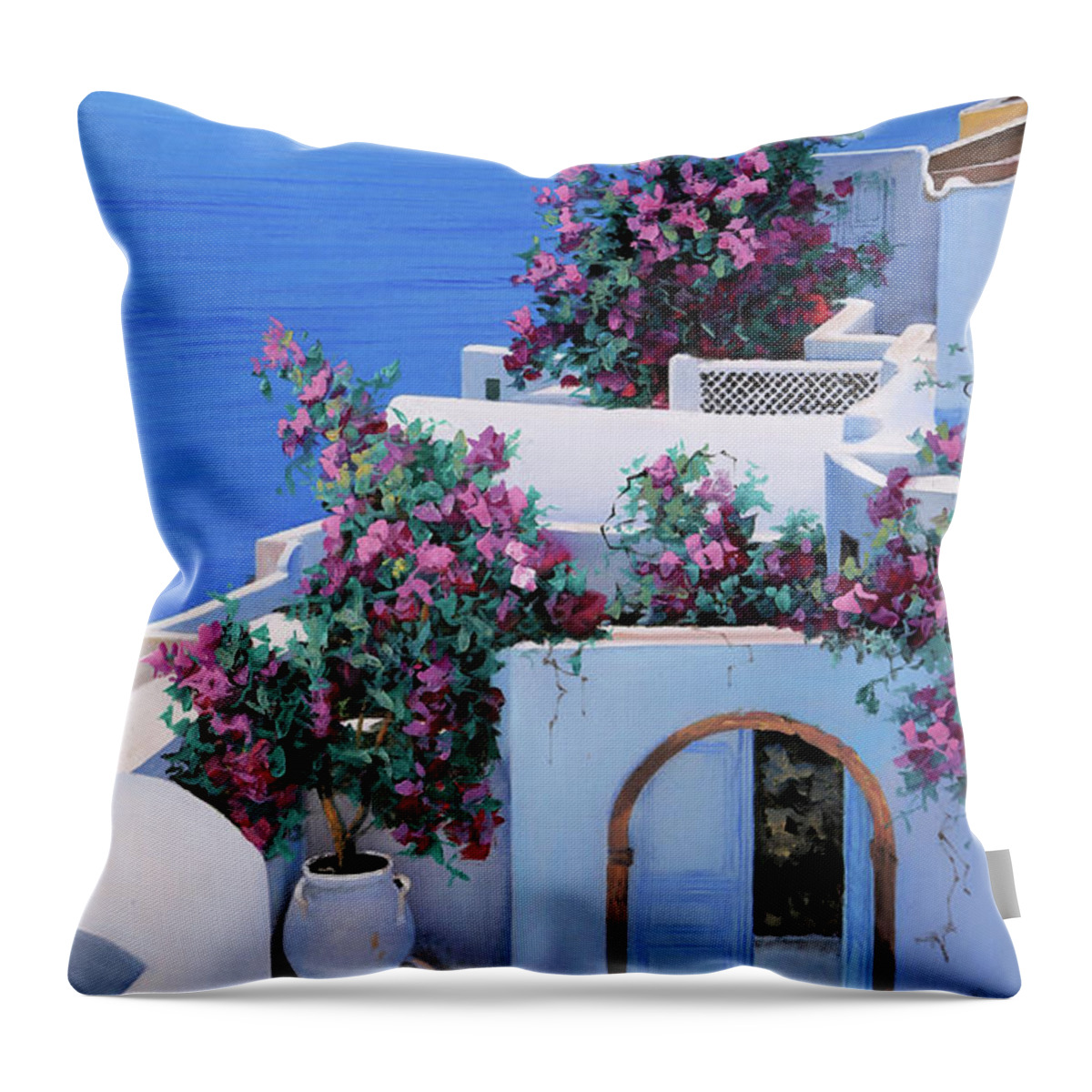 Greecescape Throw Pillow featuring the painting Blu Di Grecia by Guido Borelli