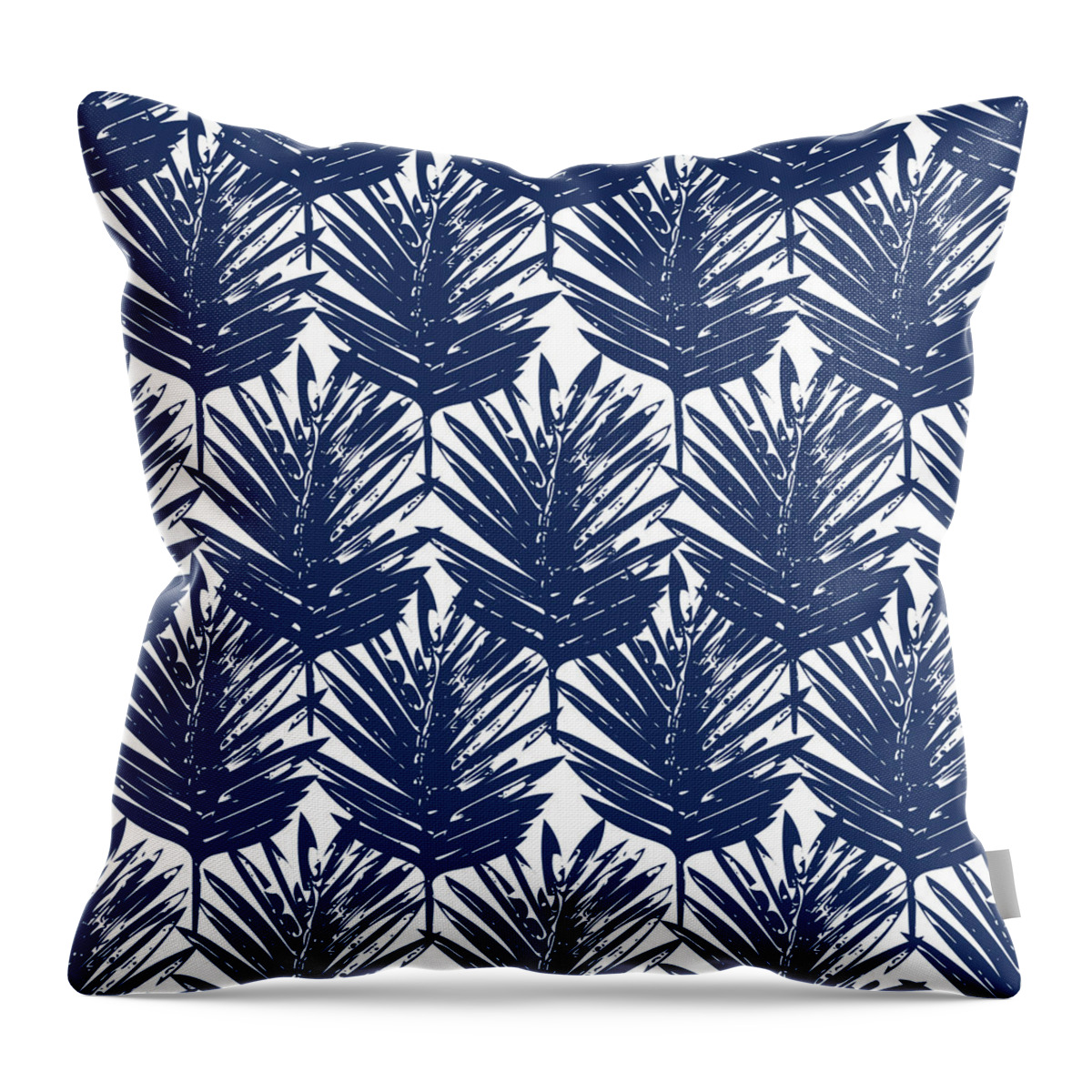 Palm Leaves Throw Pillow featuring the mixed media Blue and White Palm Leaves 3 - Art by Linda Woods by Linda Woods