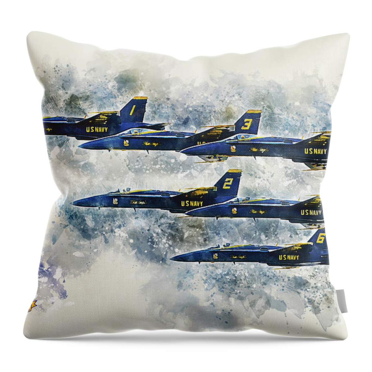 Blue Angels Throw Pillow featuring the digital art Blue Angels - Painting by Airpower Art