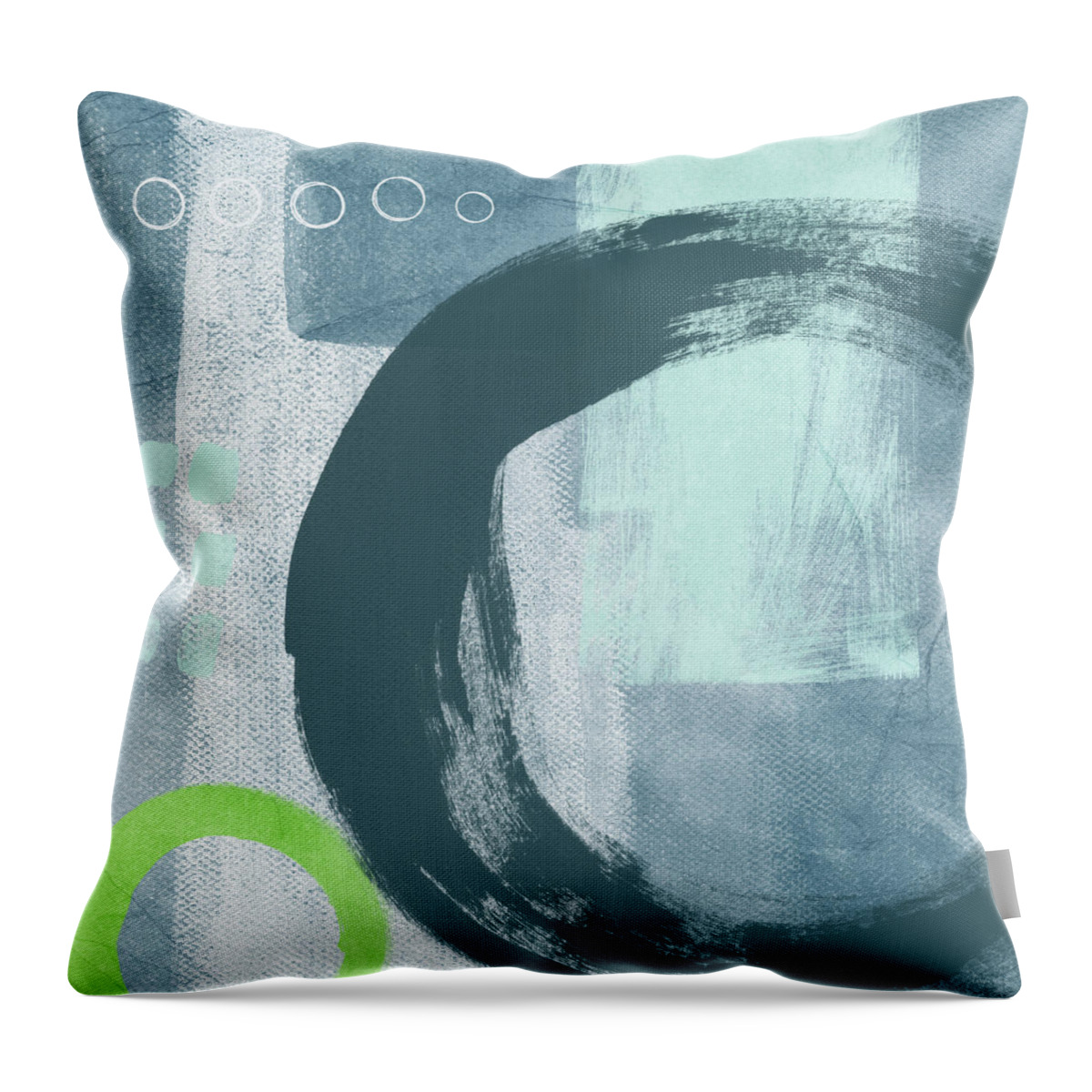 Abstract Throw Pillow featuring the painting Blue Circles 2- Art by Linda Woods by Linda Woods