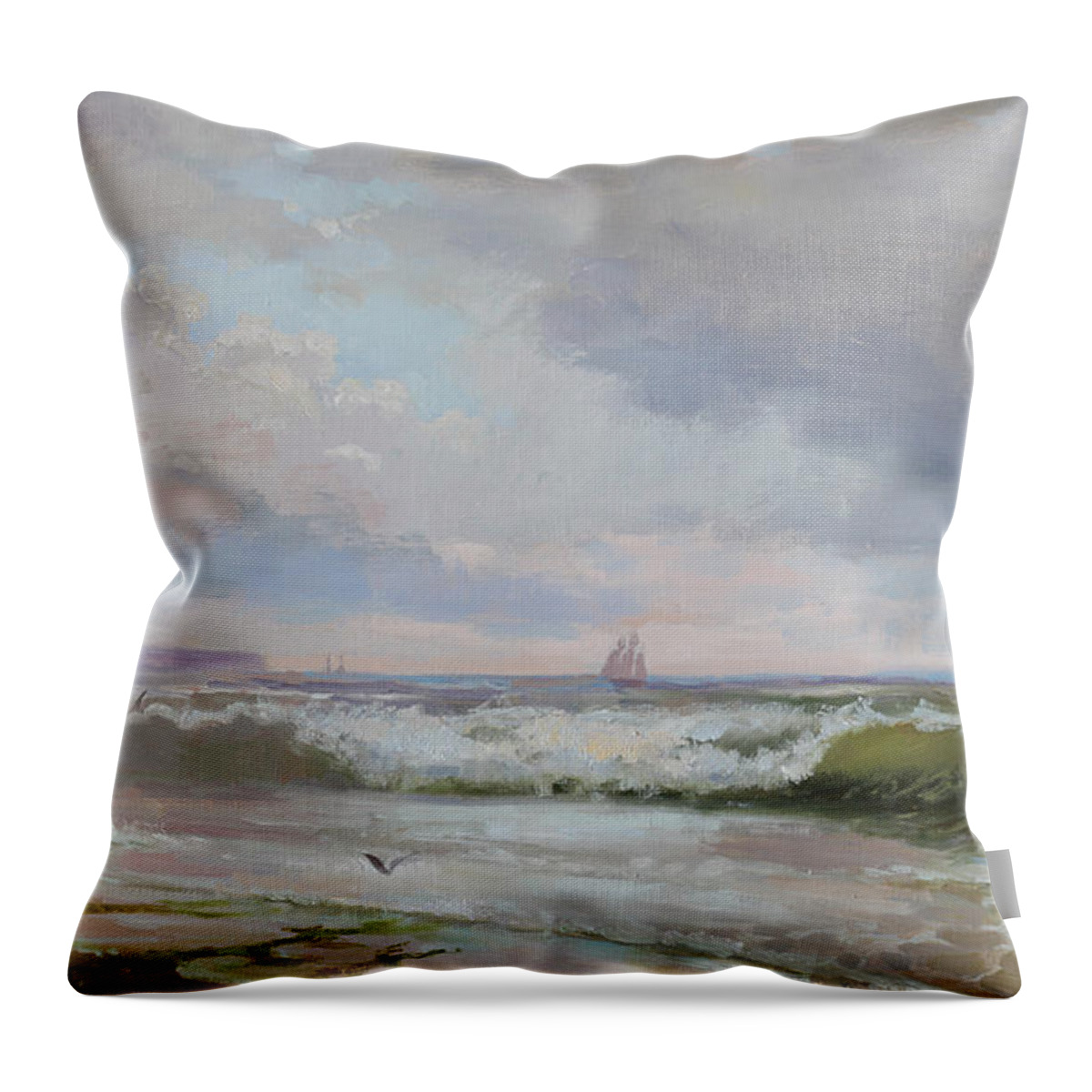 Russian Artists New Wave Throw Pillow featuring the painting Blue Day at the Sea Shore by Ilya Kondrashov