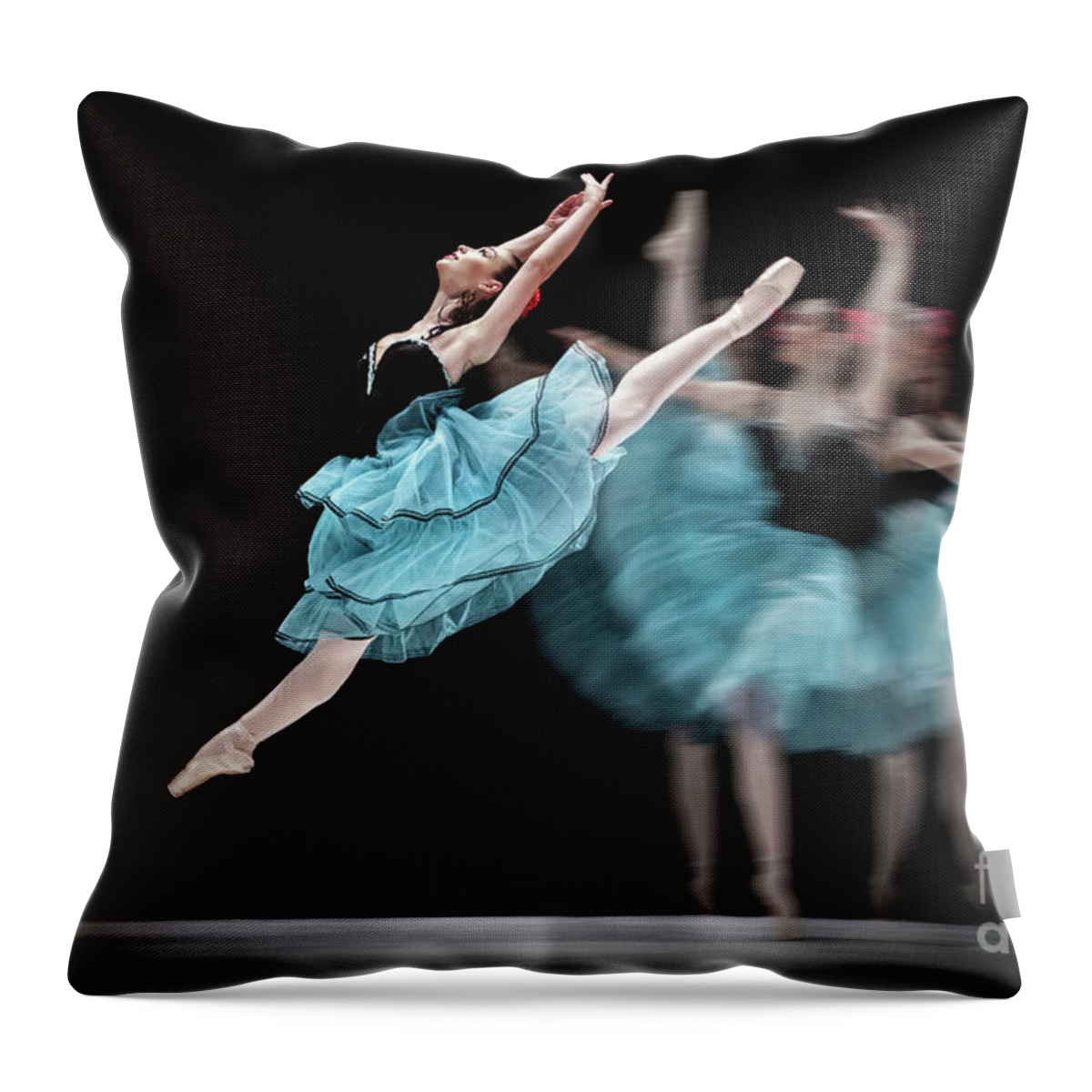 Ballet Throw Pillow featuring the photograph Blue dress dance by Dimitar Hristov