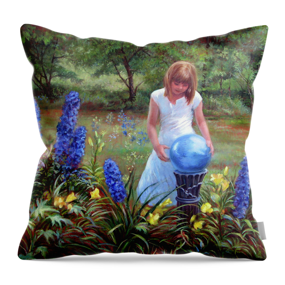 Children Throw Pillow featuring the painting Blue Gaze by Marie Witte