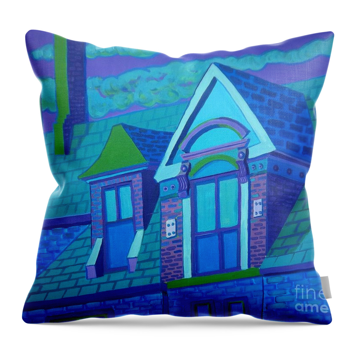 Blue Throw Pillow featuring the painting Blue Gloucester Rooftop by Debra Bretton Robinson